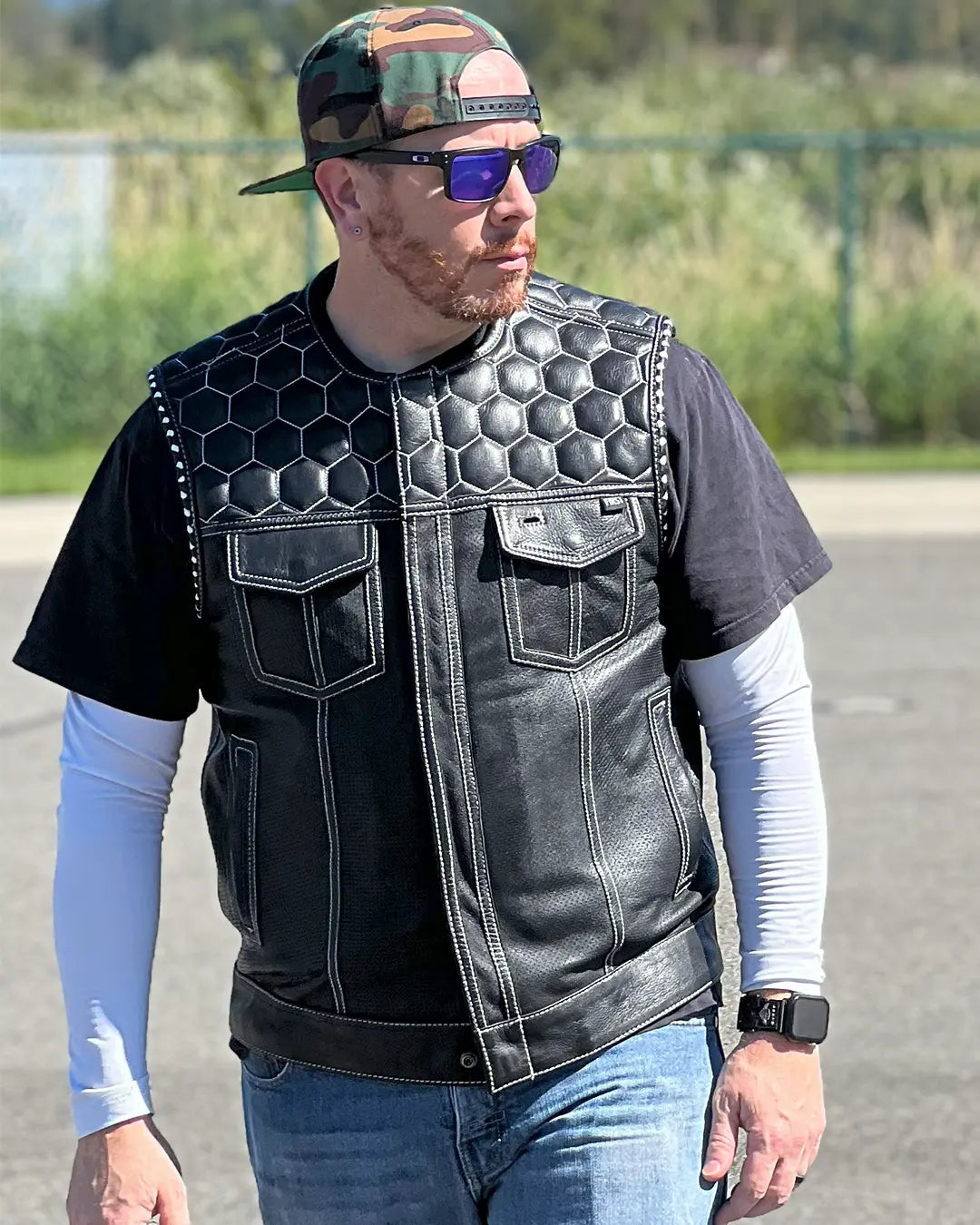 Hornet Perforated Men's Club Style Leather Vest Men's Perforated Leather Vest Vests