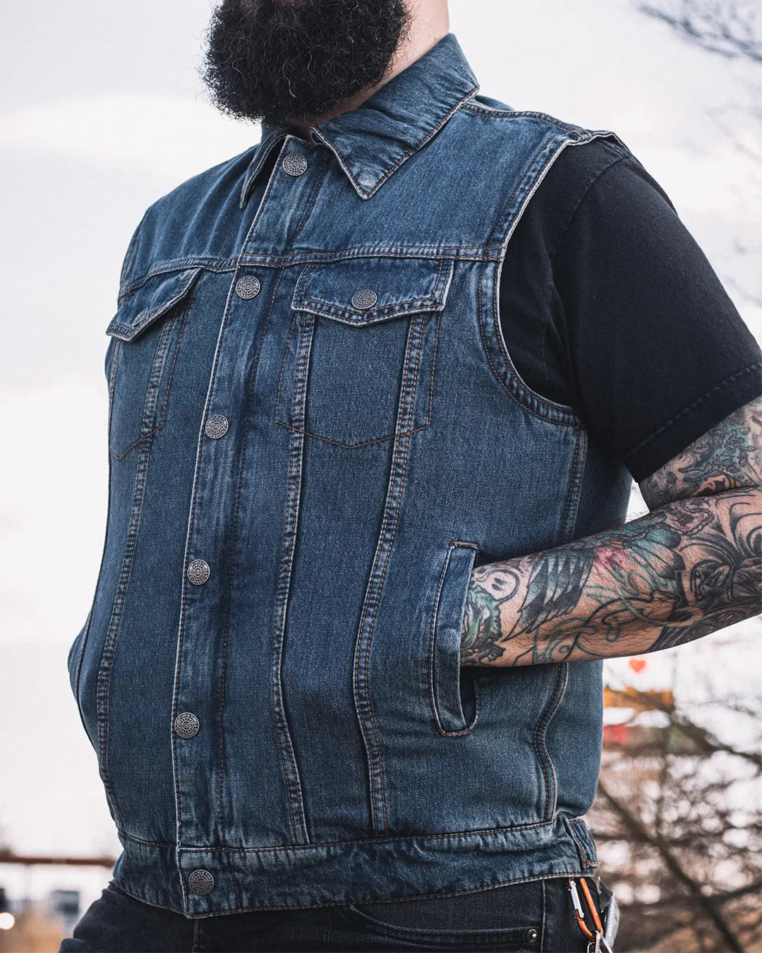 Showdown Motorcycle Lightweight Denim Vest Men's Denim Vest Vests