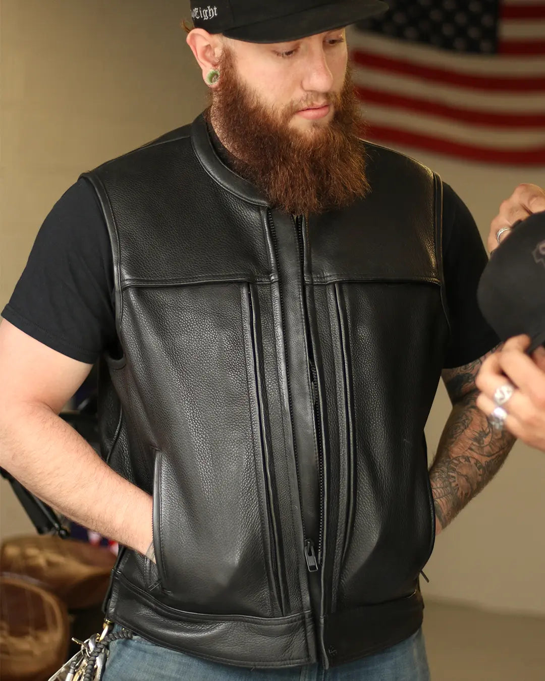 Rampage - Men's Motorcycle Leather Vest Men's Leather Vest Vests