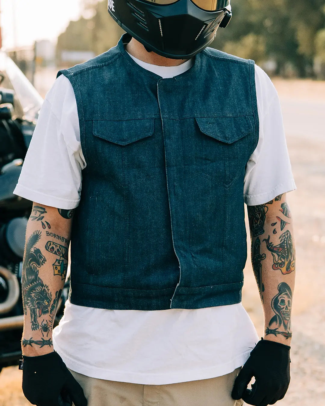 Lowside Men's Motorcycle Denim Vest (Blue) Men's Denim Vest Vests
