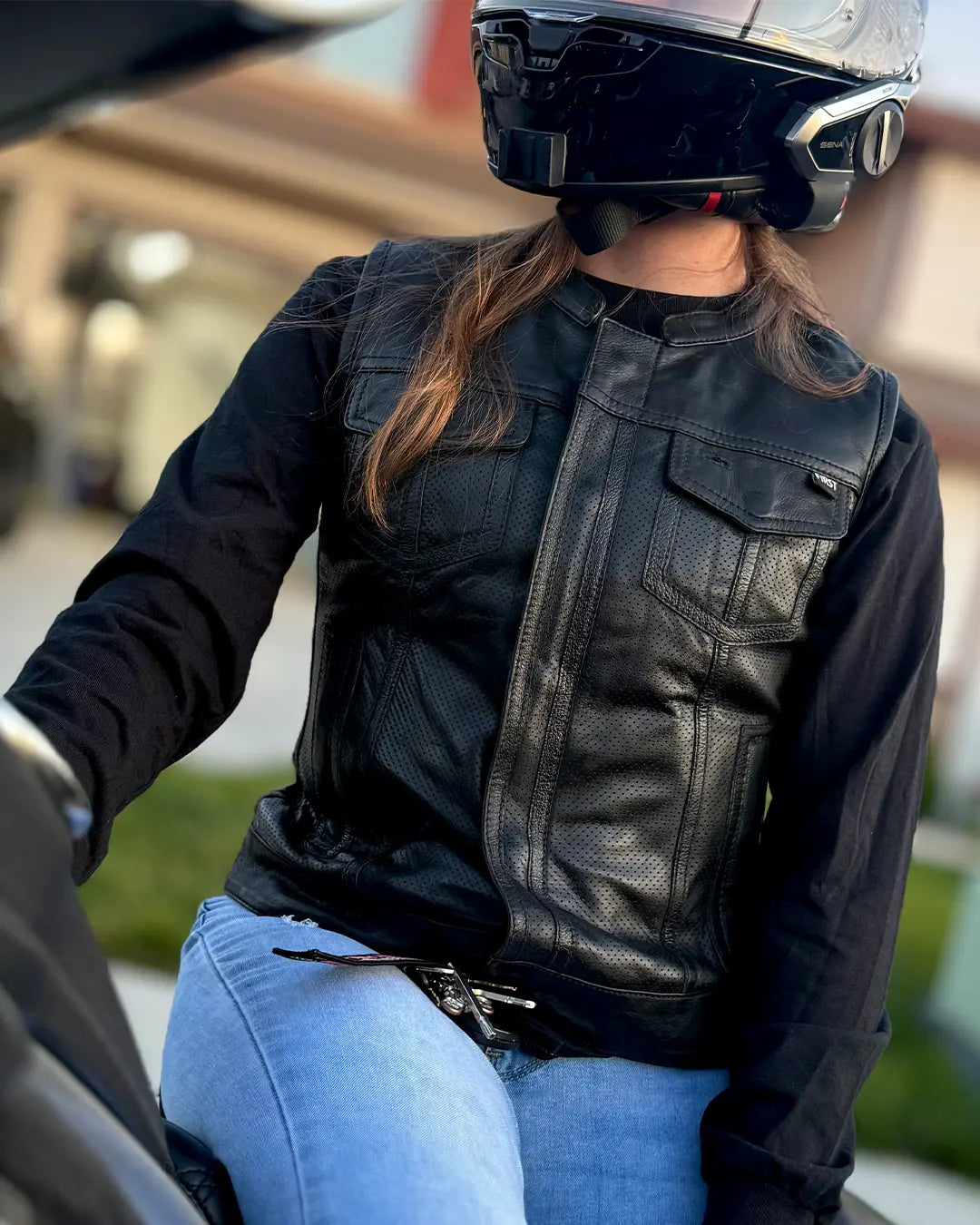 Jessica Perforated Women's Motorcycle Leather Vest Women's Perforated Leather Vest Vests