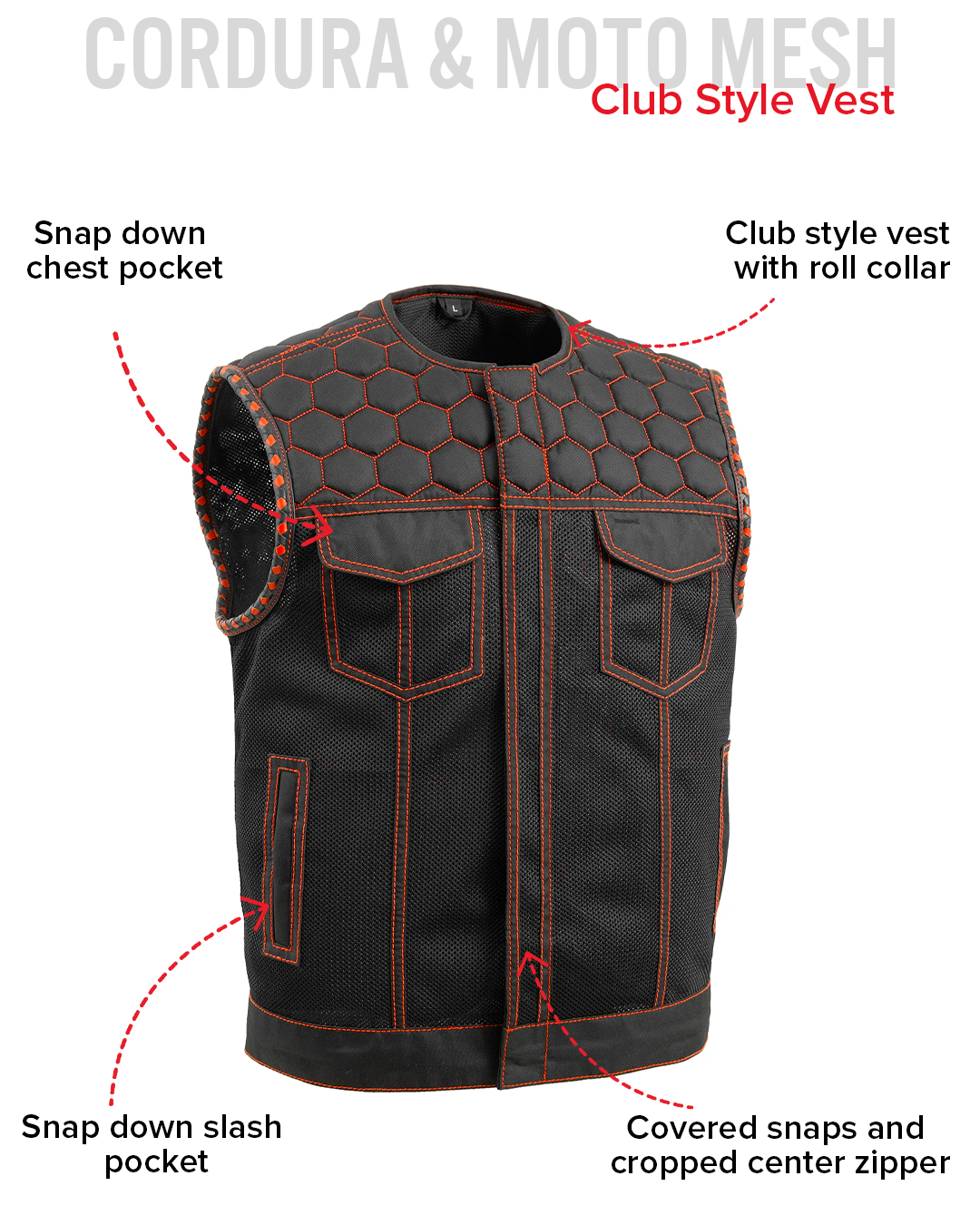 Hornet Moto Mesh Men's Club Style Vest Men's Moto Mesh Vest Vests