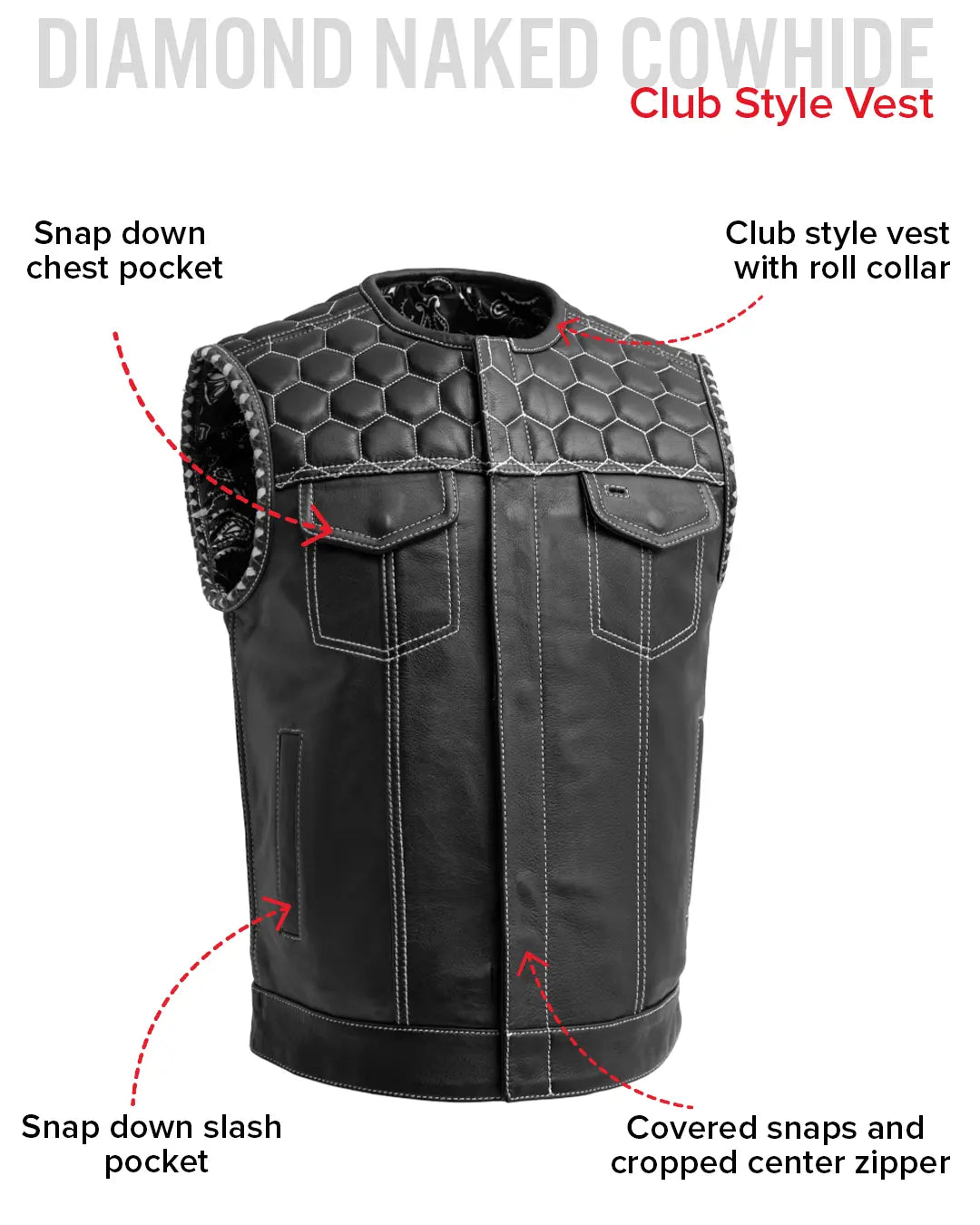 Hornet Men's Club Style Leather Vest