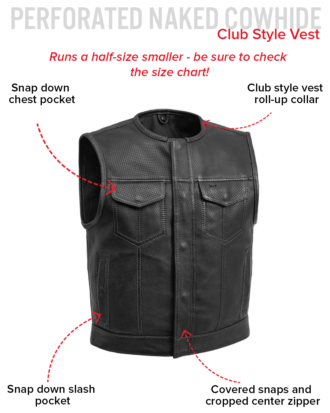 Lowside Men's Perforated Motorcycle Leather Vest Men's Perforated Leather Vest Vests