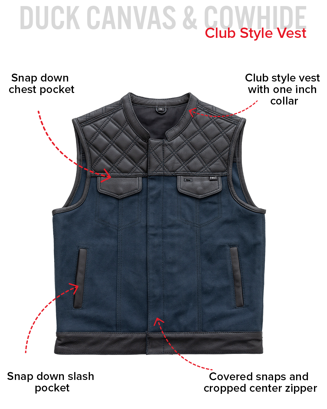 Hunt Club Motorcycle Leather Canvas Vest Blue Men's Canvas Vests Vests