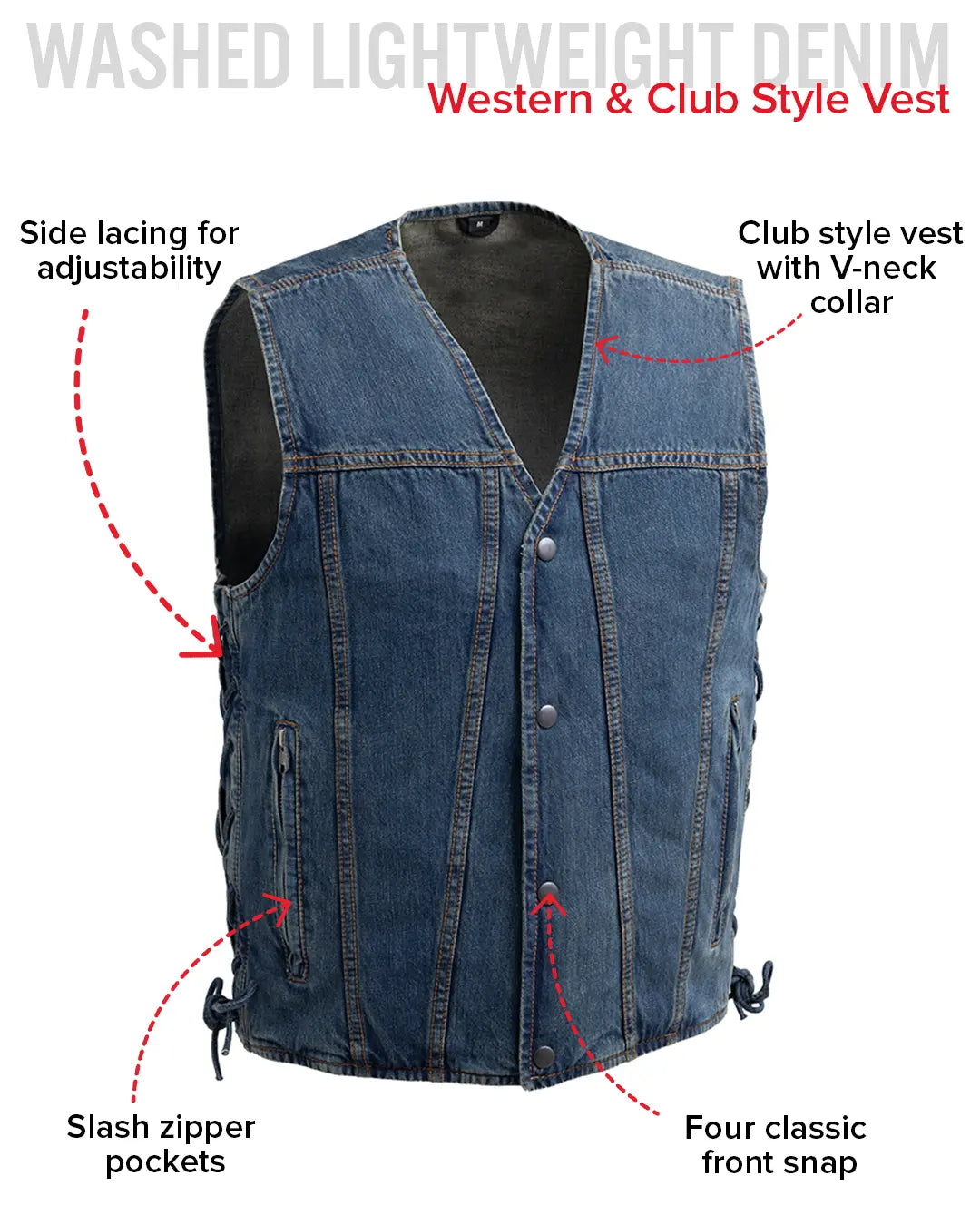 Gambler Men's Motorcycle Denim Vest Men's Denim Vest Vests