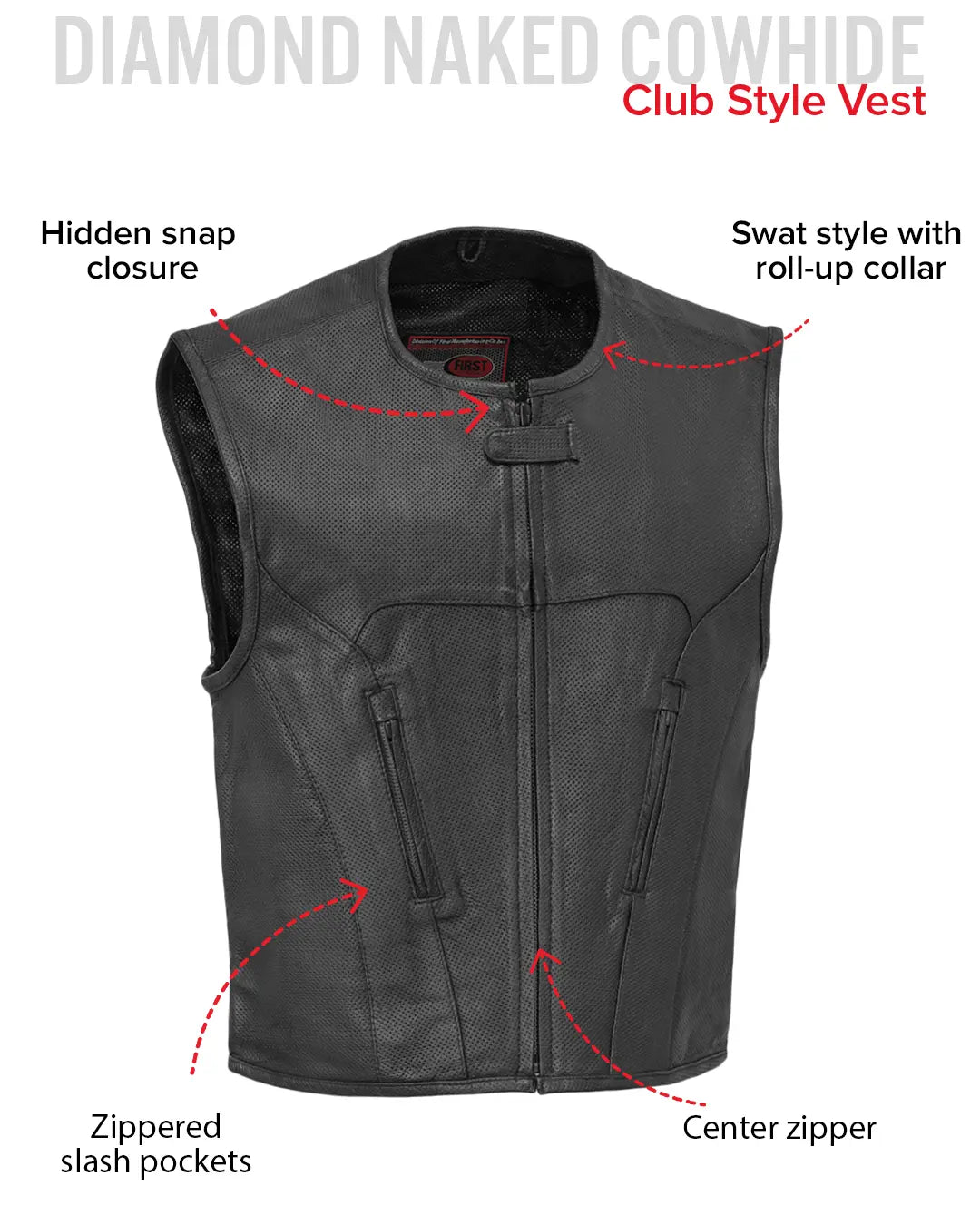Raceway - Men's Motorcycle Perforated Leather Vest Men's Perforated Leather Vest Vests