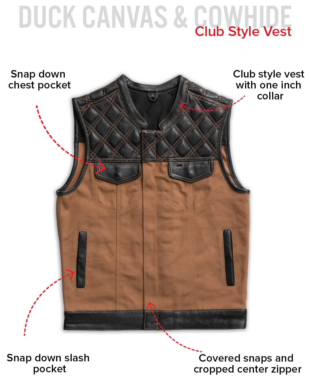 Hunt Club Motorcycle Leather Canvas Vest Men's Canvas Vests Vests