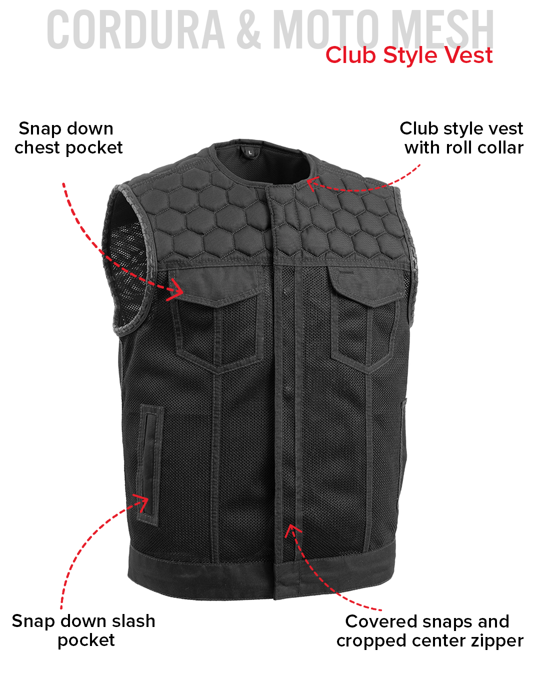 Hornet Moto Mesh Men's Club Style Vest Men's Moto Mesh Vest Vests