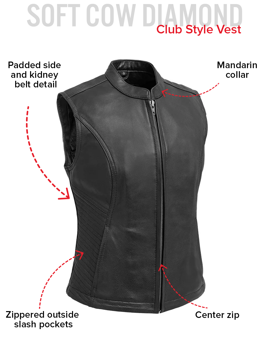 Nina Women's Motorcycle Leather Vest Women's Leather Vest Vests