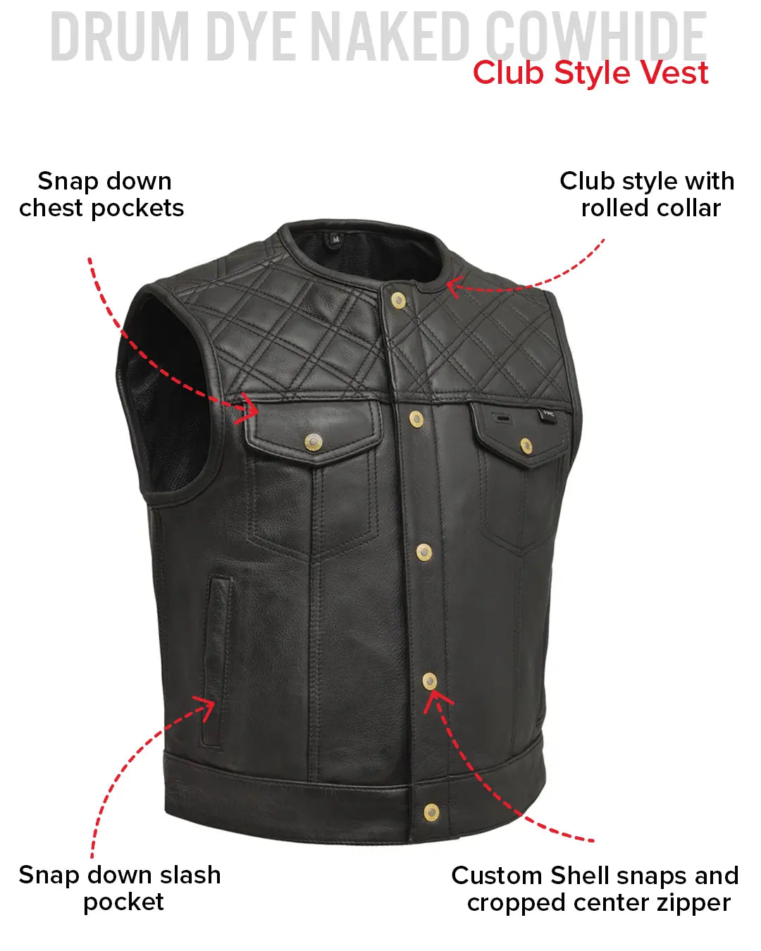 Shell Shock Men's Motorcycle Leather Vest (limited edition) Men's Leather Vest Vests
