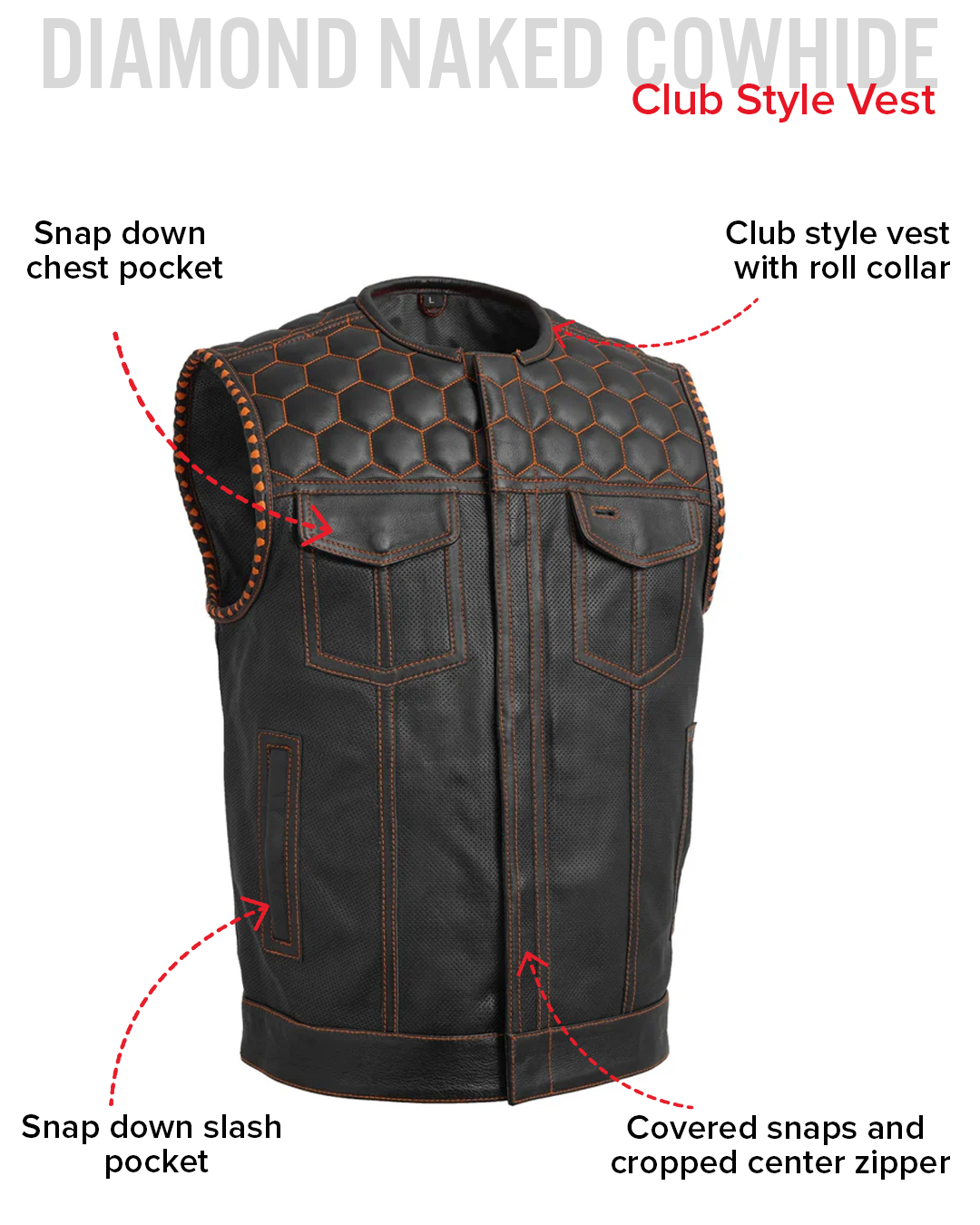 Hornet Perforated Men's Club Style Leather Vest