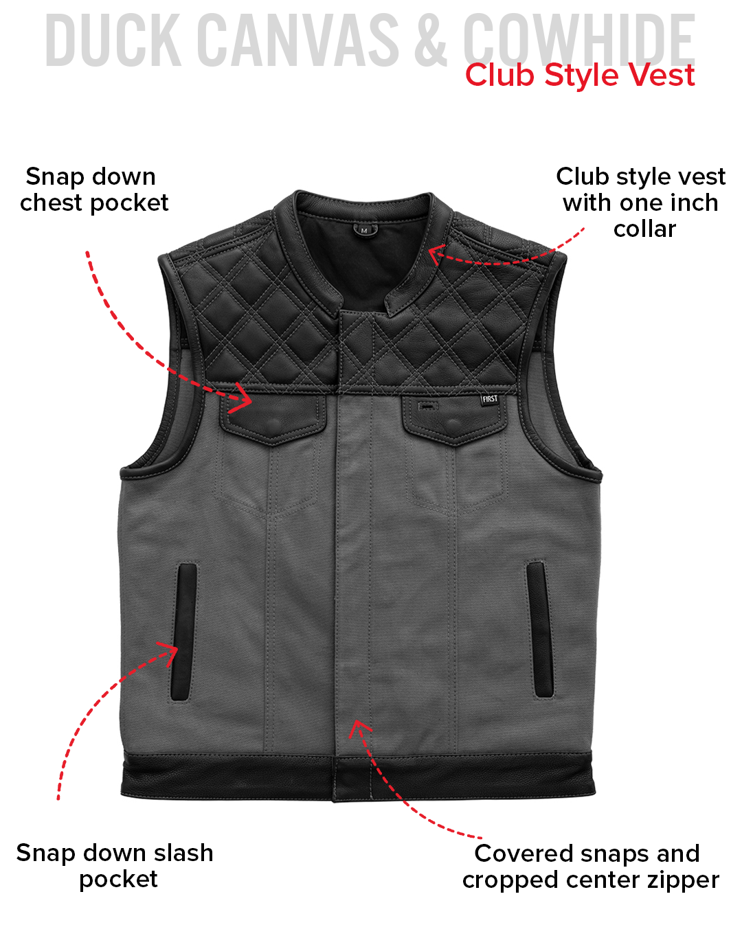 Hunt Club Motorcycle Leather Canvas Vest Grey Men's Canvas Vests Vests