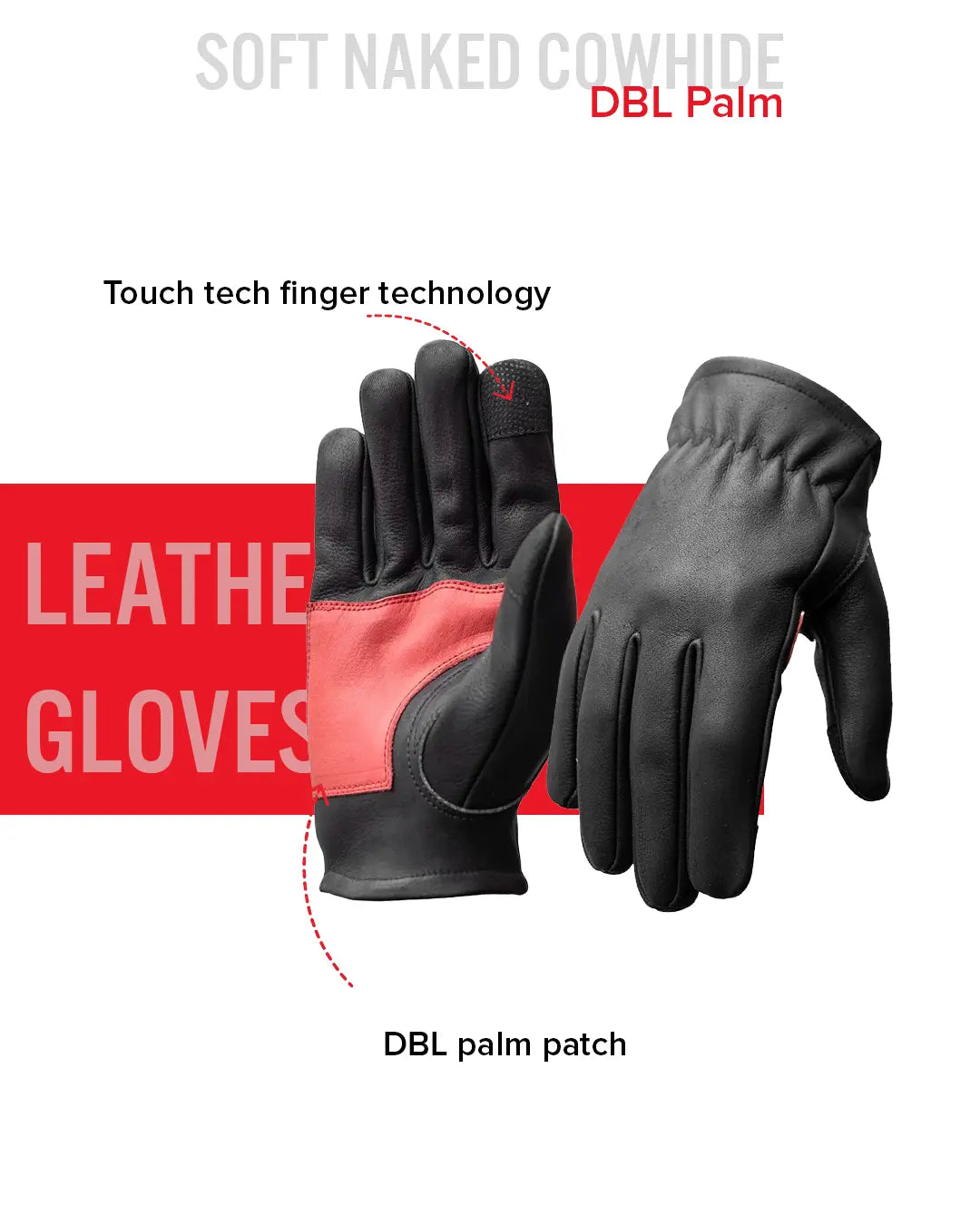 Roper DBL Palm Men's Motorcycle Leather Gloves Men's Gloves Accessories