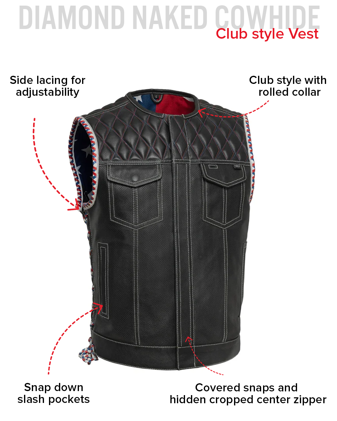 Captain Perforated Men's Motorcycle Leather Vest Men's Perforated Leather Vest Vests