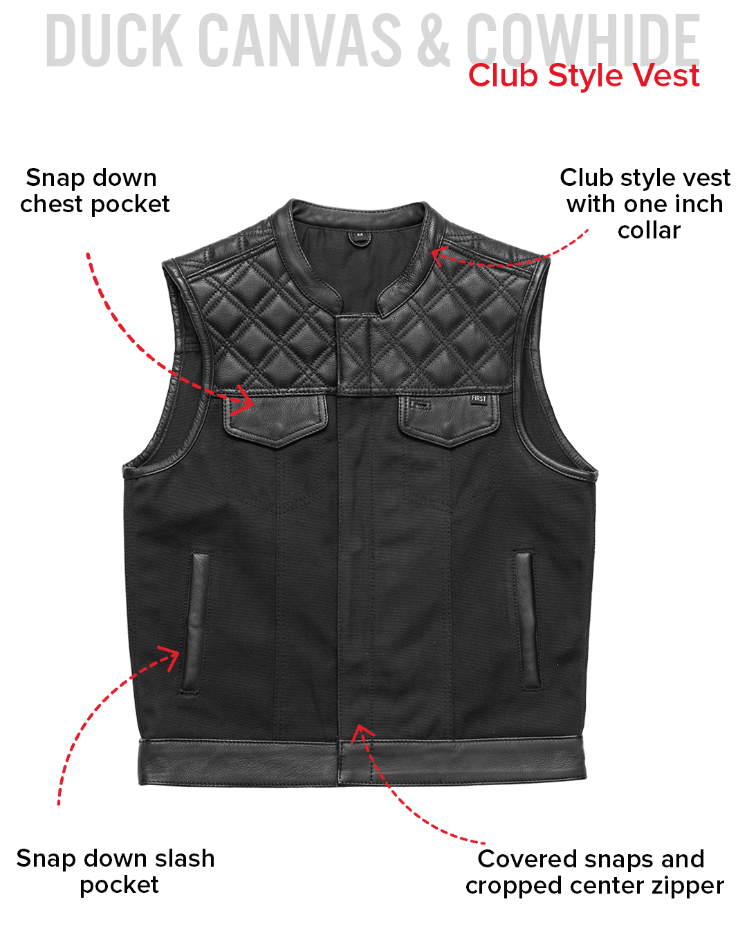 Hunt Club Motorcycle Leather Canvas Vest Black Men's Canvas Vests Vests