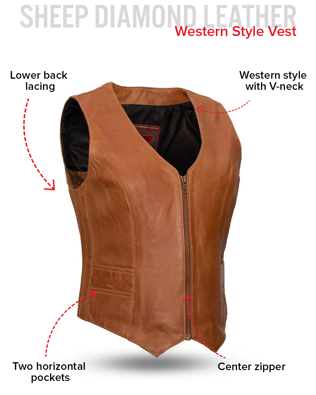 Savannah Women's Western Style Motorcycle Leather Vest Women's Leather Vest Vests