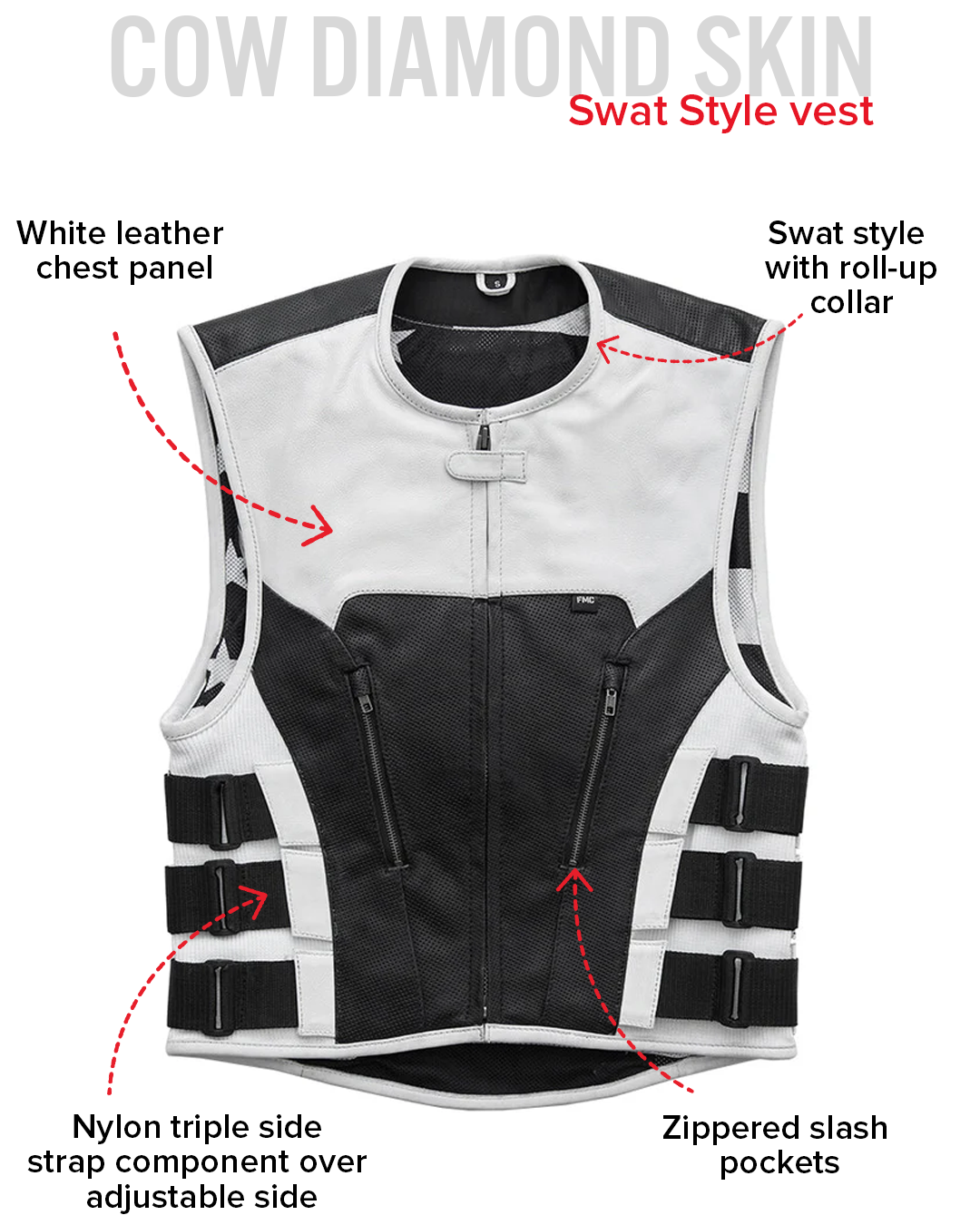 Jailbreak - Men's Swat Style Motorcycle Leather Vest Factory Customs First Manufacturing Company