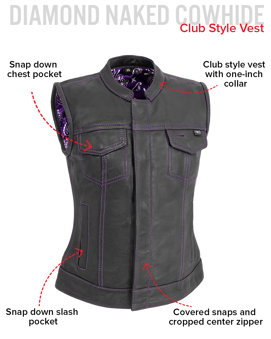 Jessica Women's Motorcycle Leather Vest - Purple - Limited Edition Women's Leather Vest Vests