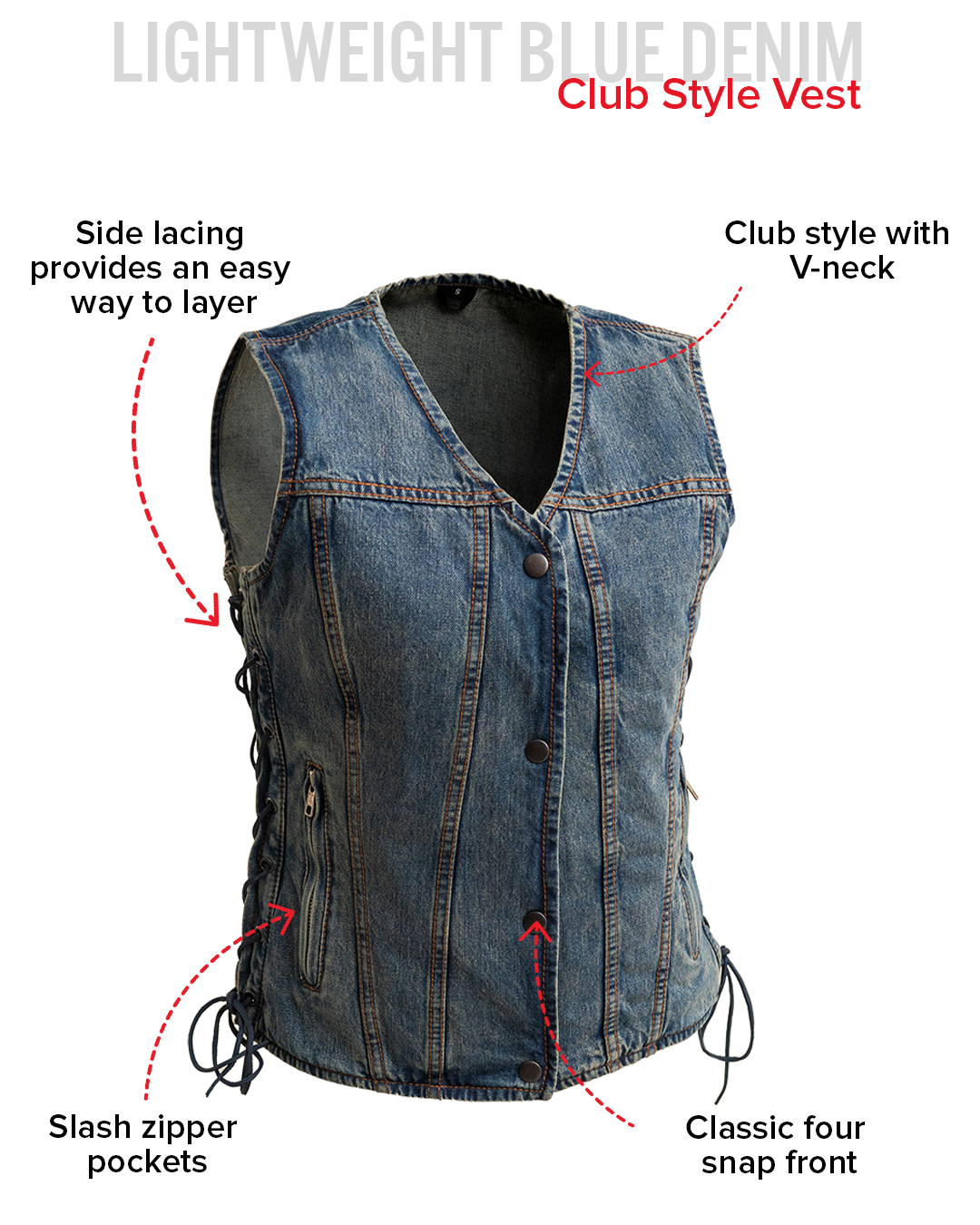 Tiff Women's Motorcycle Denim Vest Women's Denim Vest Vests
