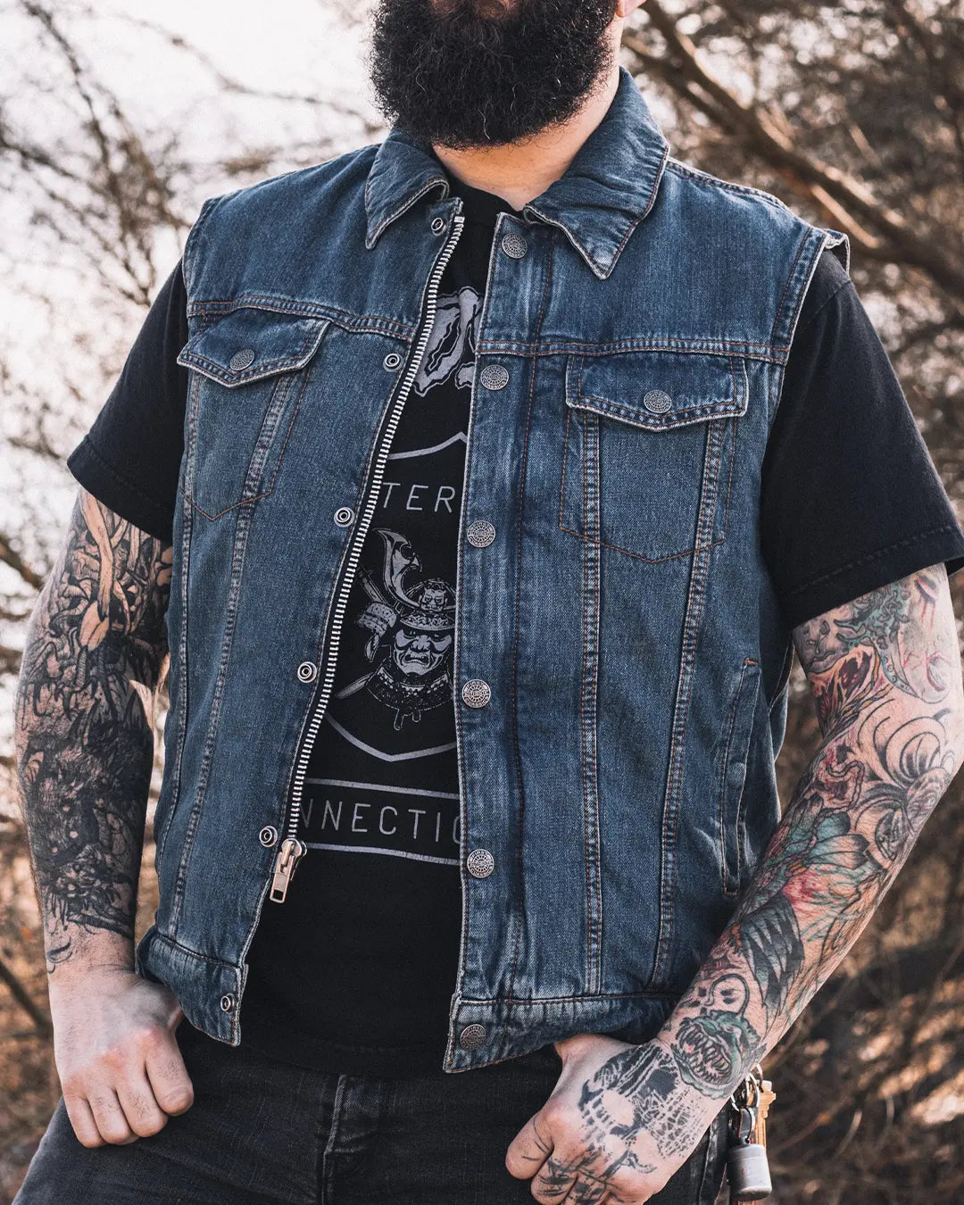 Showdown Motorcycle Lightweight Denim Vest Men's Denim Vest Vests