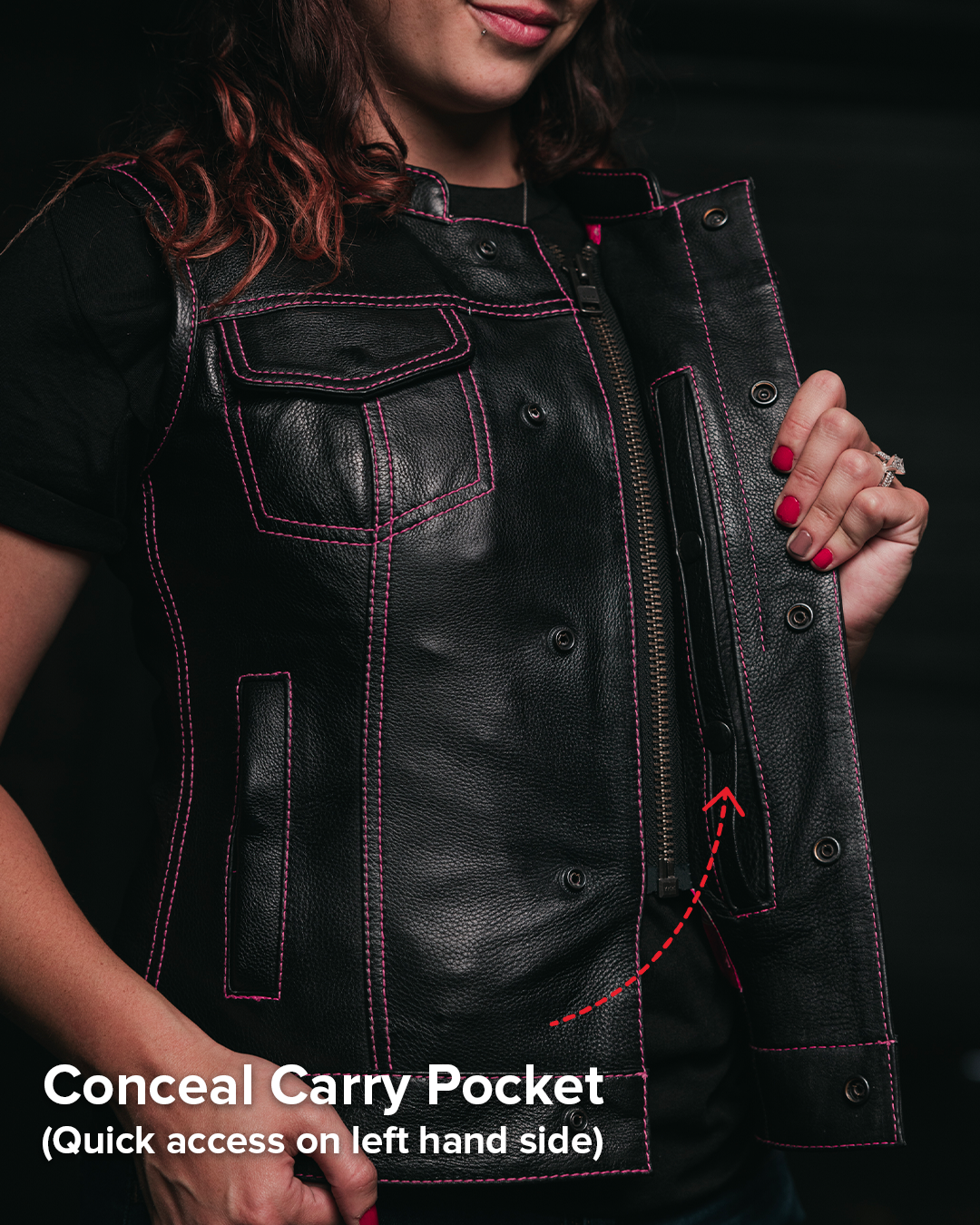 Jessica Women's Motorcycle Leather Vest - Pink - Limited Edition Women's Leather Vest Vests