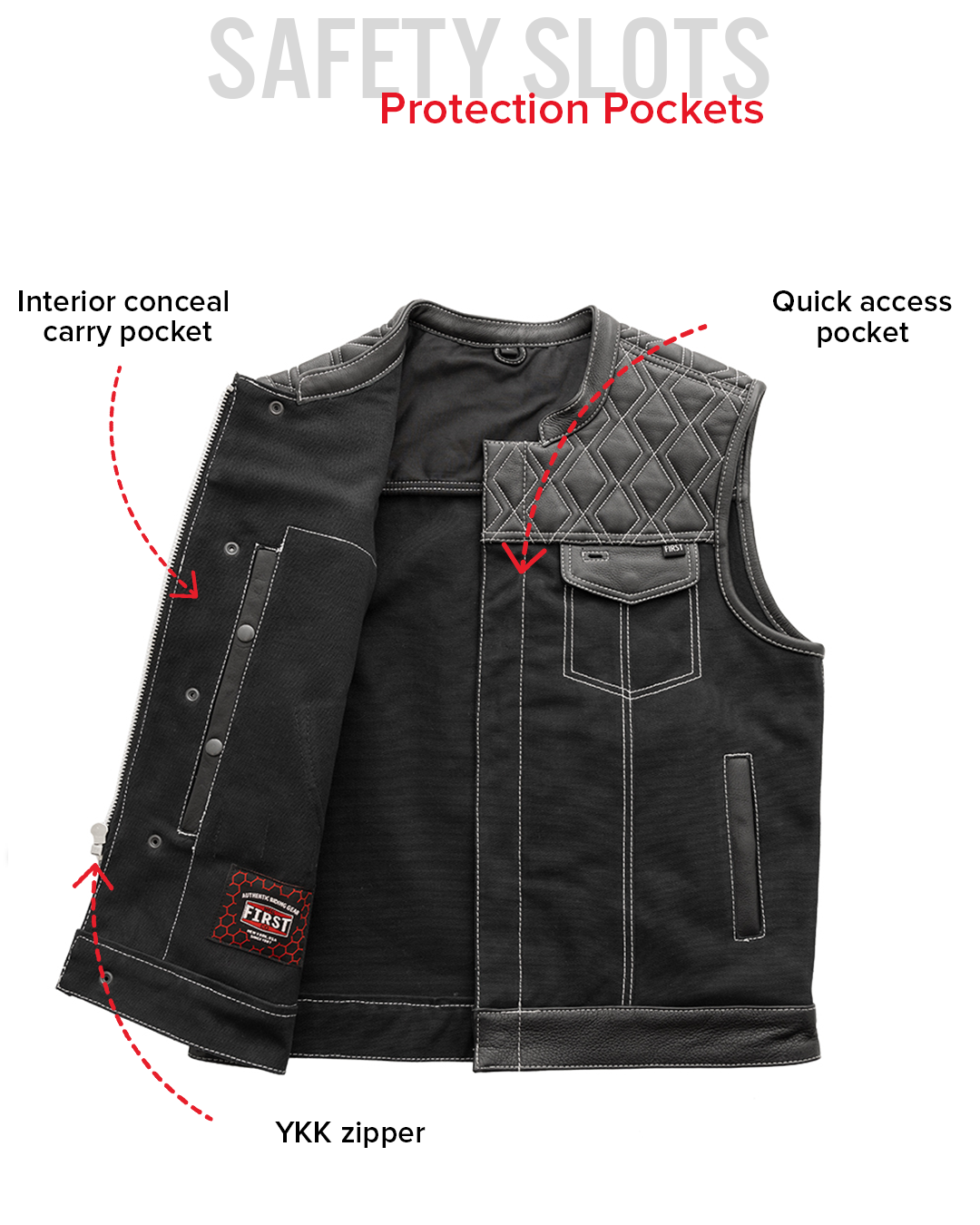 Hunt Club Motorcycle Leather Canvas Vest White Stitch Men's Canvas Vests Vests