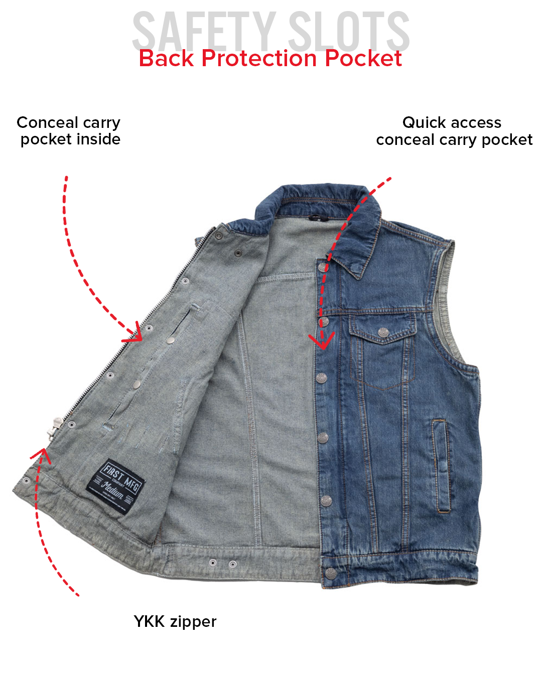 Showdown Motorcycle Lightweight Denim Vest Men's Denim Vest Vests