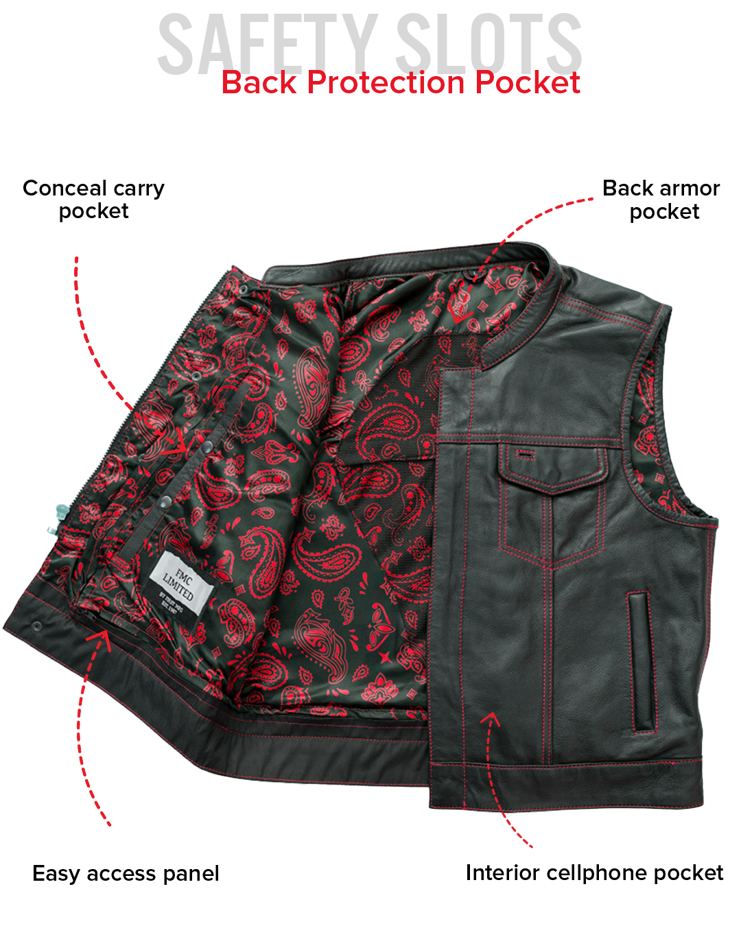 The Club Cut Men's Motorcycle Leather Vest, Multiple Color Options