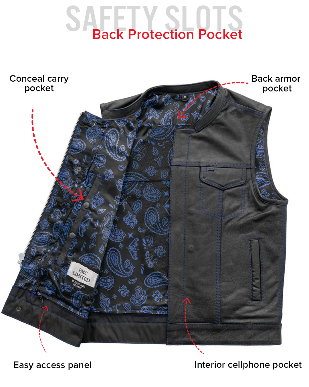 The Cut Men's Motorcycle Leather Vest, Multiple Color Options