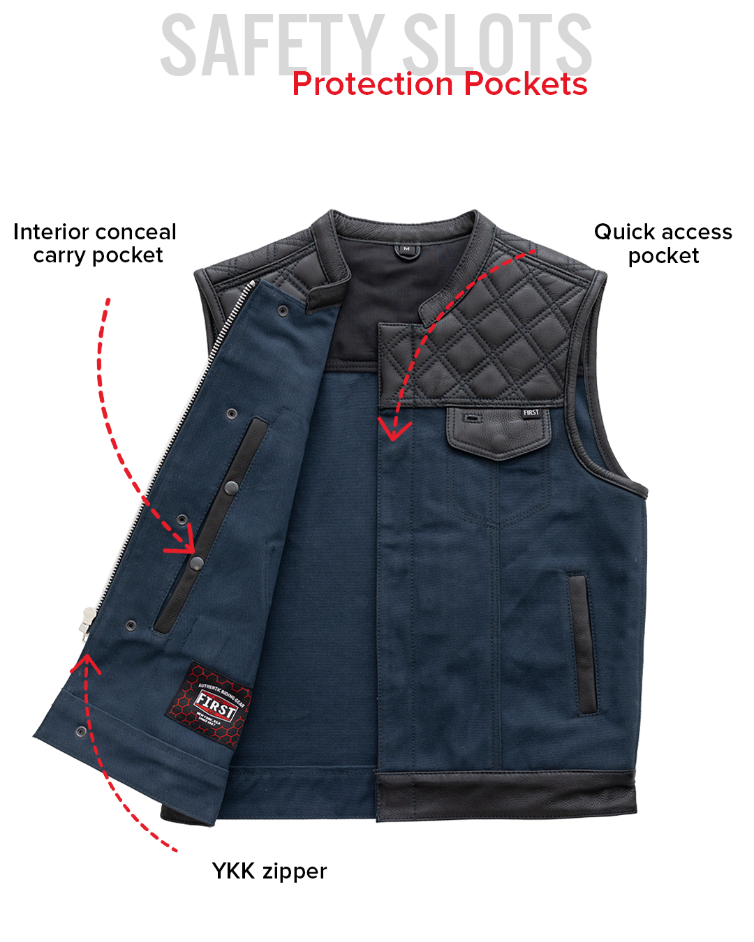 Hunt Club Motorcycle Leather Canvas Vest Blue Men's Canvas Vests Vests