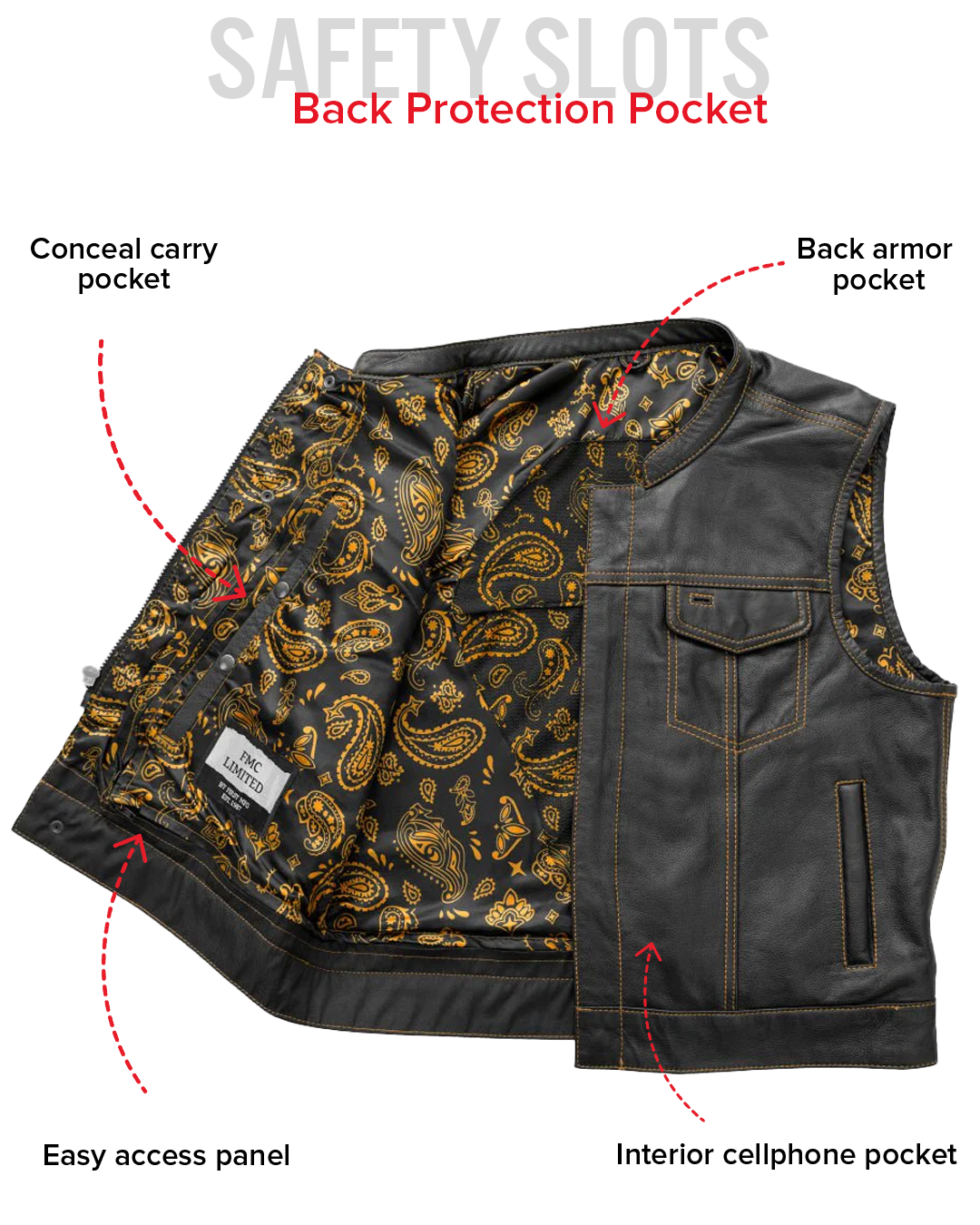 The Club Cut Men's Motorcycle Leather Vest, Multiple Color Options