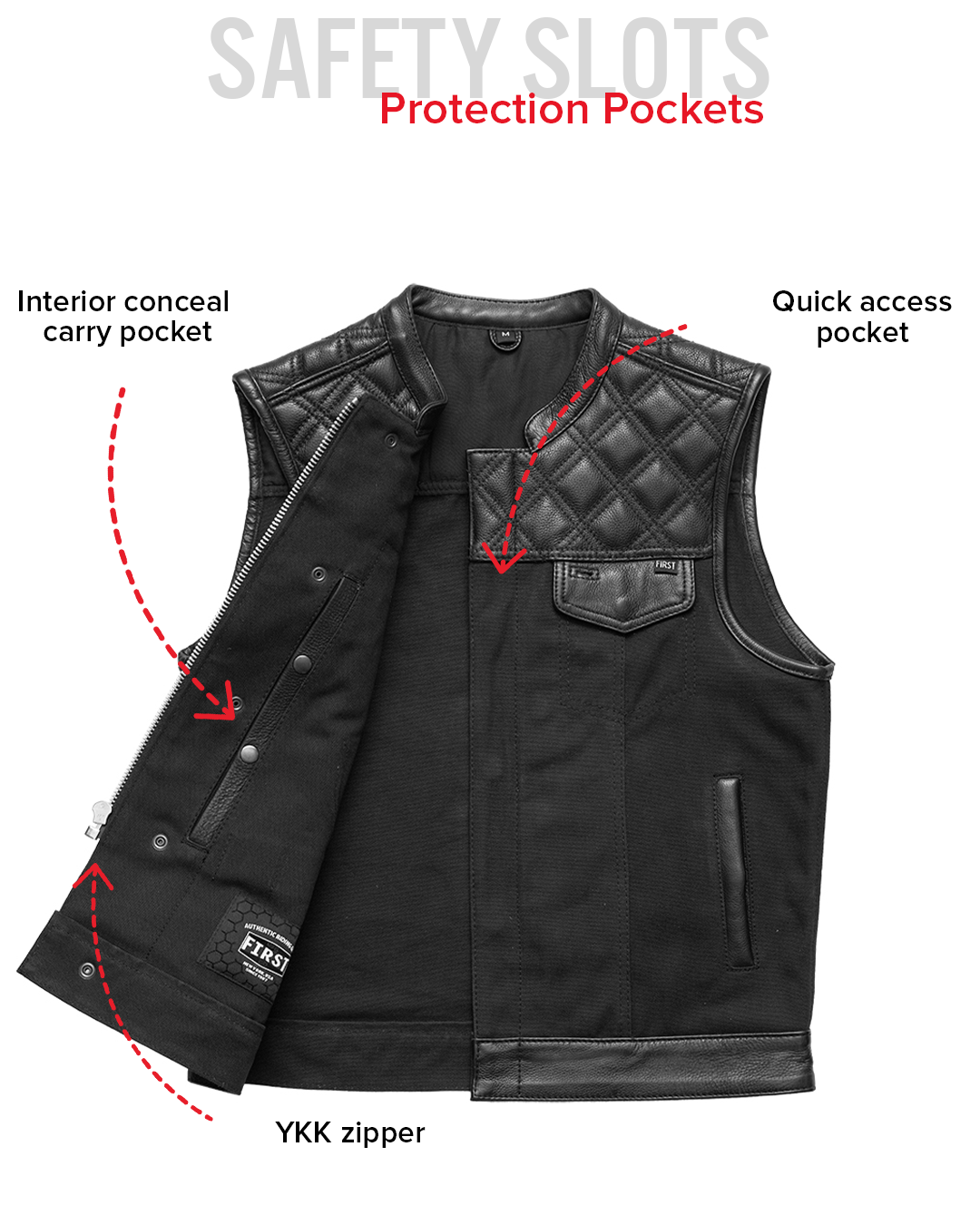 Hunt Club Motorcycle Leather Canvas Vest Black Men's Canvas Vests Vests
