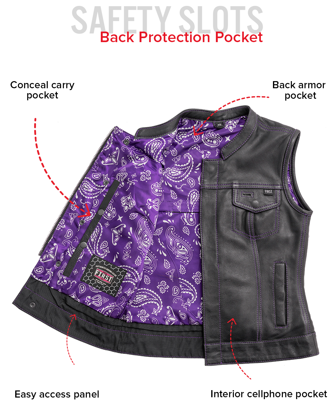 Jessica Women's Motorcycle Leather Vest - Purple - Limited Edition Women's Leather Vest Vests