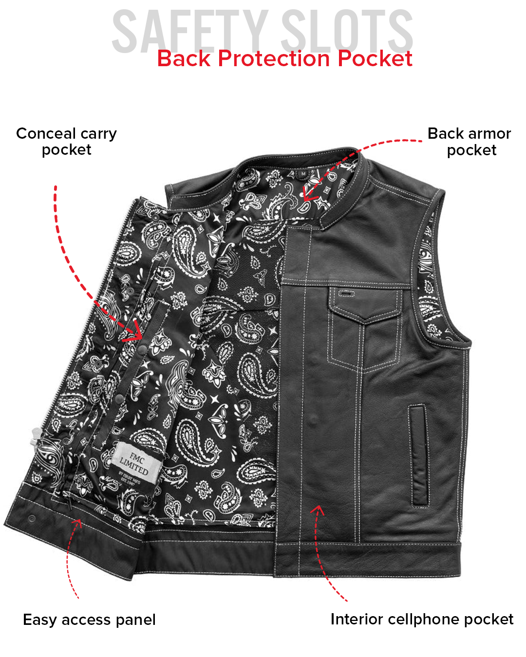 The Cut Men's Motorcycle Leather Vest, Multiple Color Options