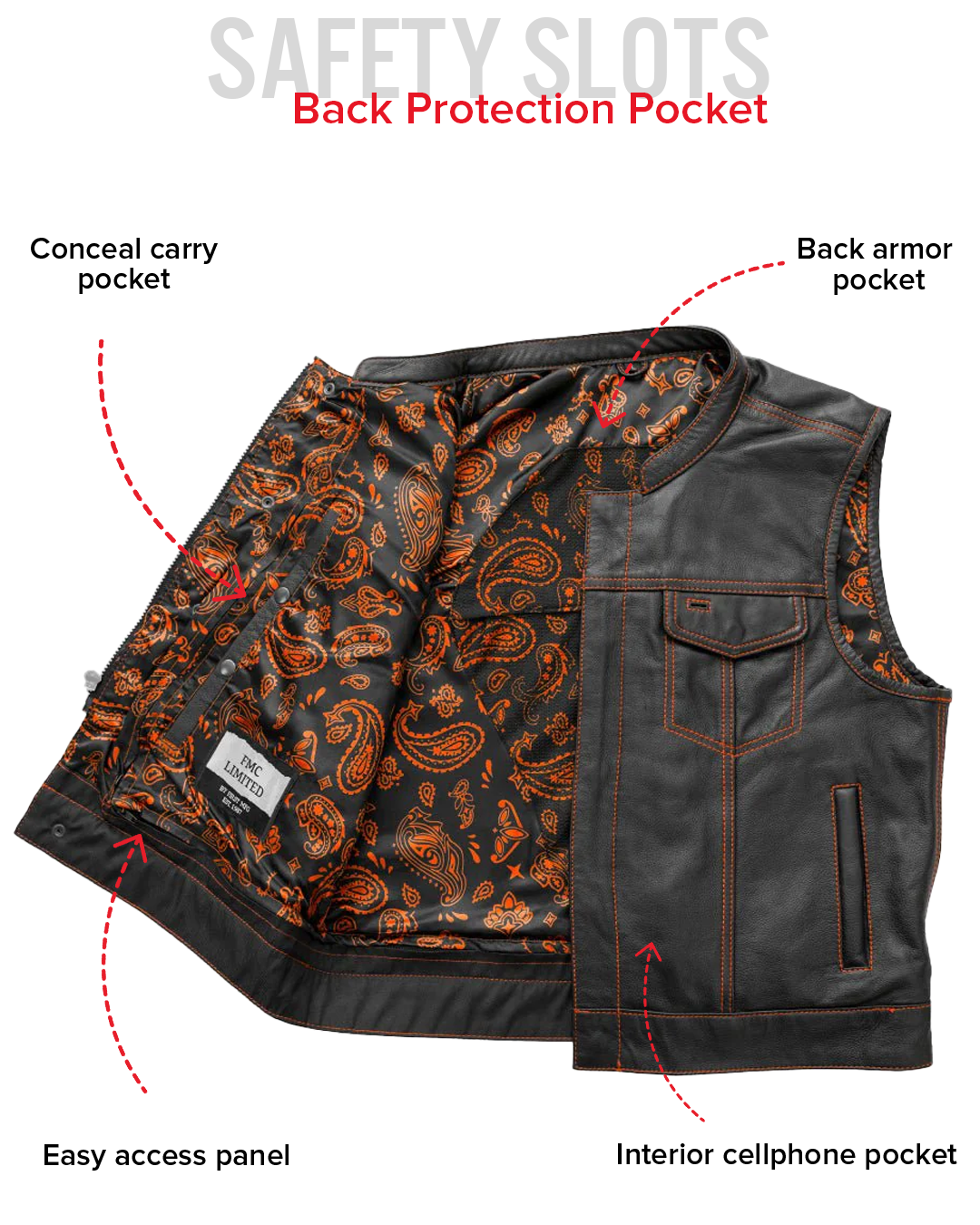 The Club Cut Men's Motorcycle Leather Vest, Multiple Color Options