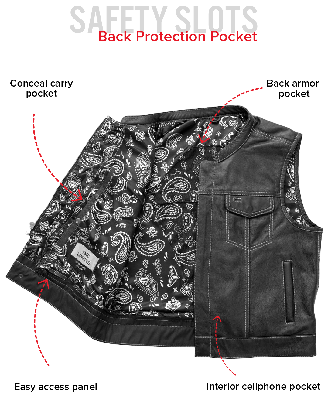 The Club Cut Men's Motorcycle Leather Vest, Multiple Color Options