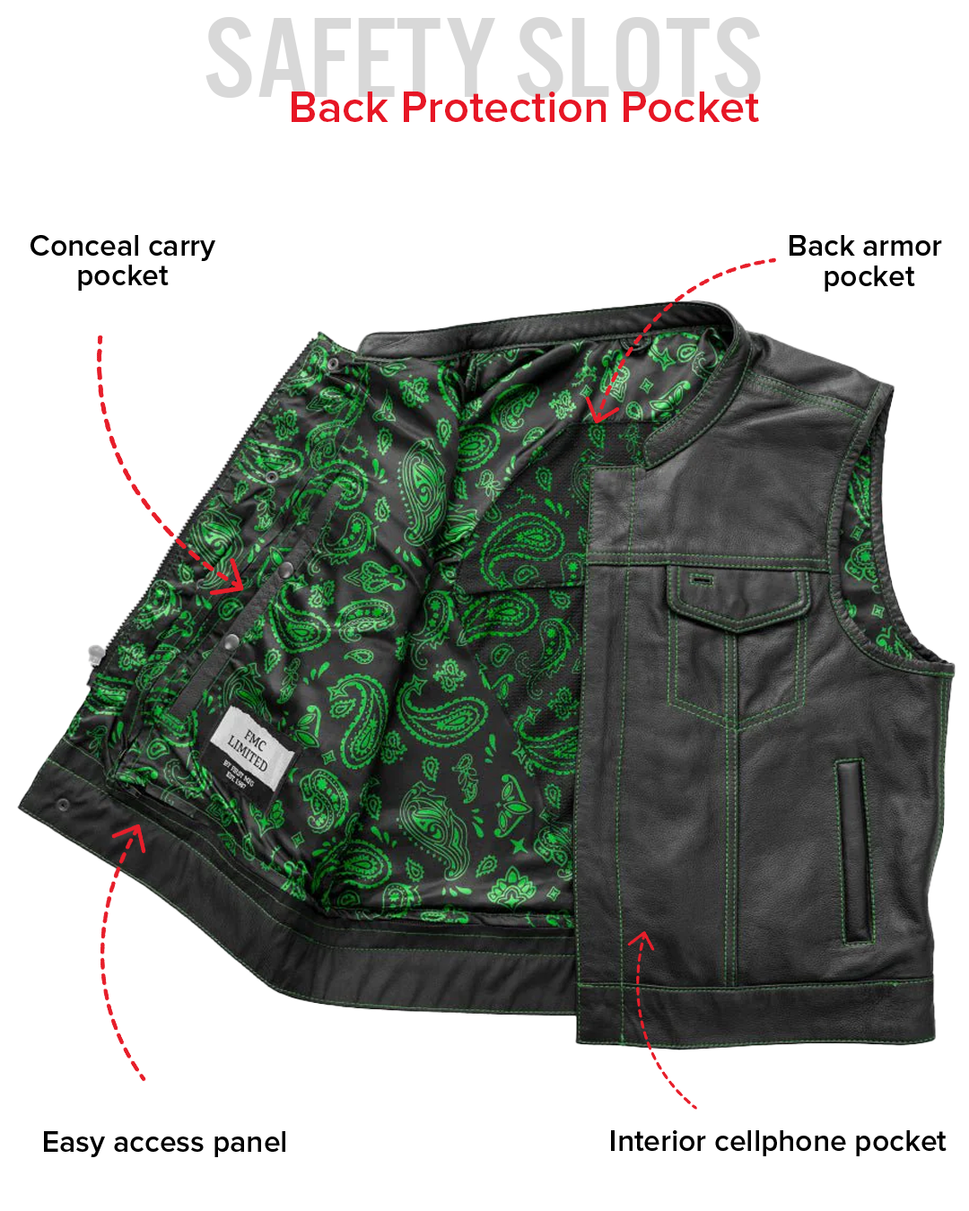 The Club Cut Men's Motorcycle Leather Vest, Multiple Color Options