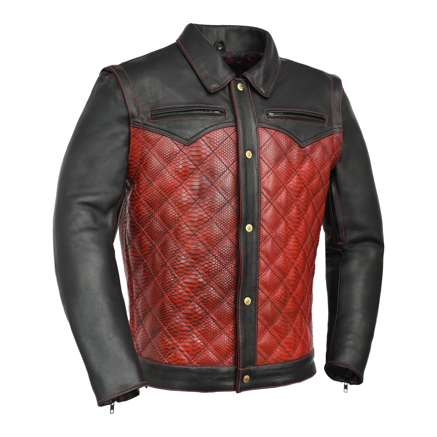 Redstrike Men’s Motorcycle Leather Jacket Men's Leather Jacket Jackets RED/BLACK S