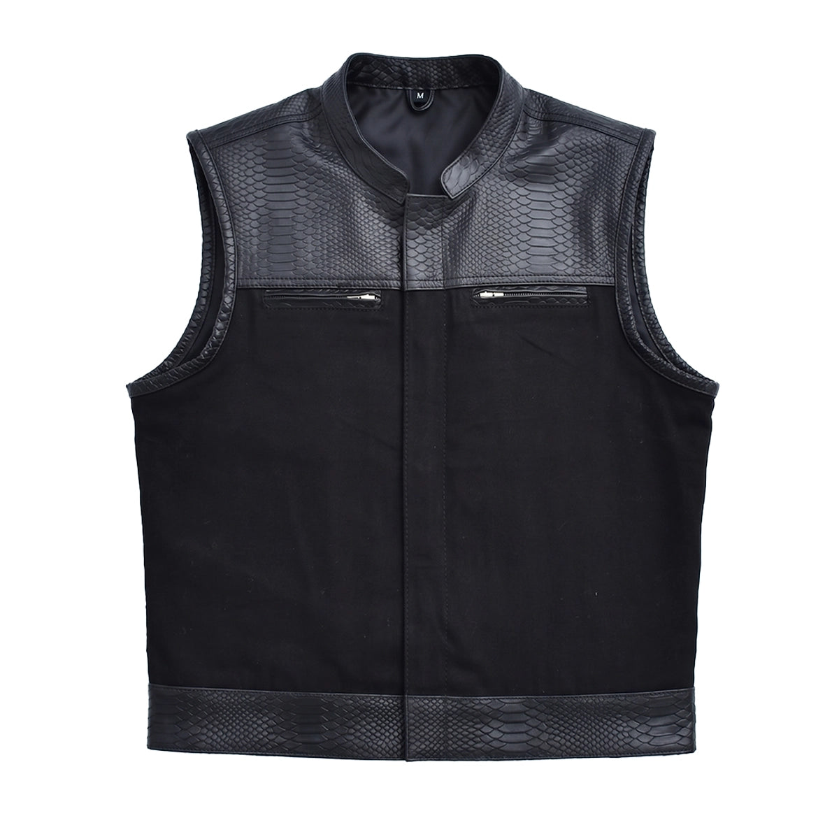 Blackfang Men's Leather/Twill Motorcycle Vest Men's Leather Vest Vests