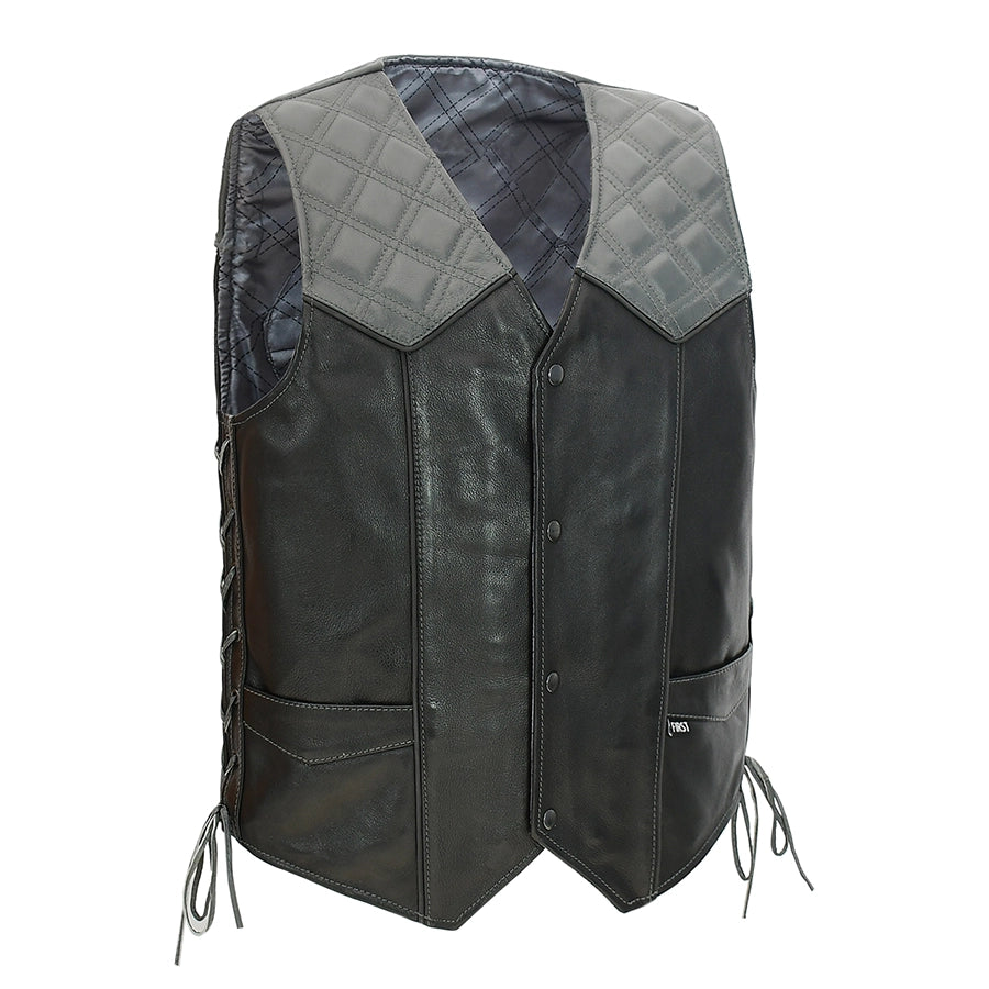 Hammer down Men's Western Style Leather Biker Vest Men's Leather Vest Vests Black Grey S