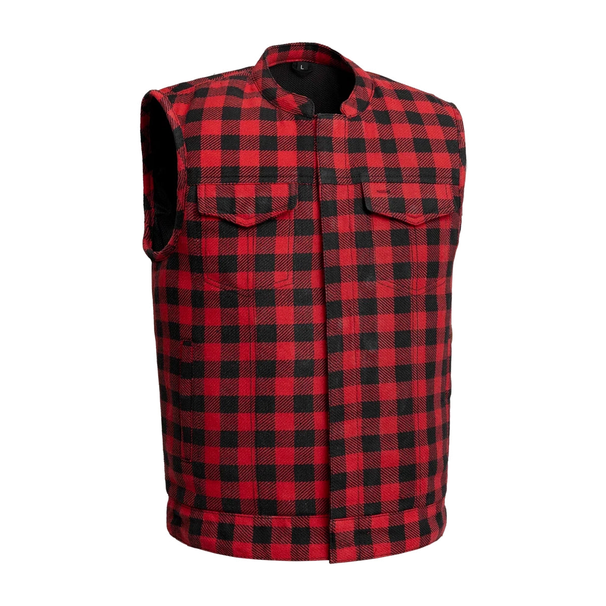 Sharp Shooter Moto Men's Canvas Vest - Recycled Men's Canvas Vests Vests BLACK & RED S