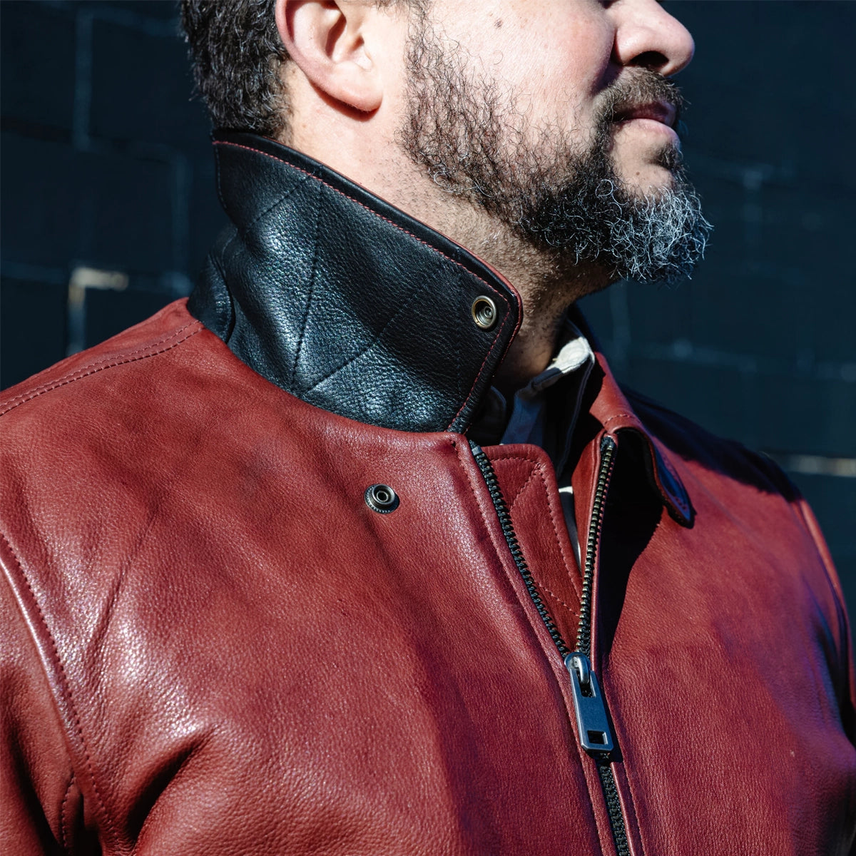 Moto Bomber - Men's Leather Jacket Cognac and Oxblood Men's Leather Jacket Jackets