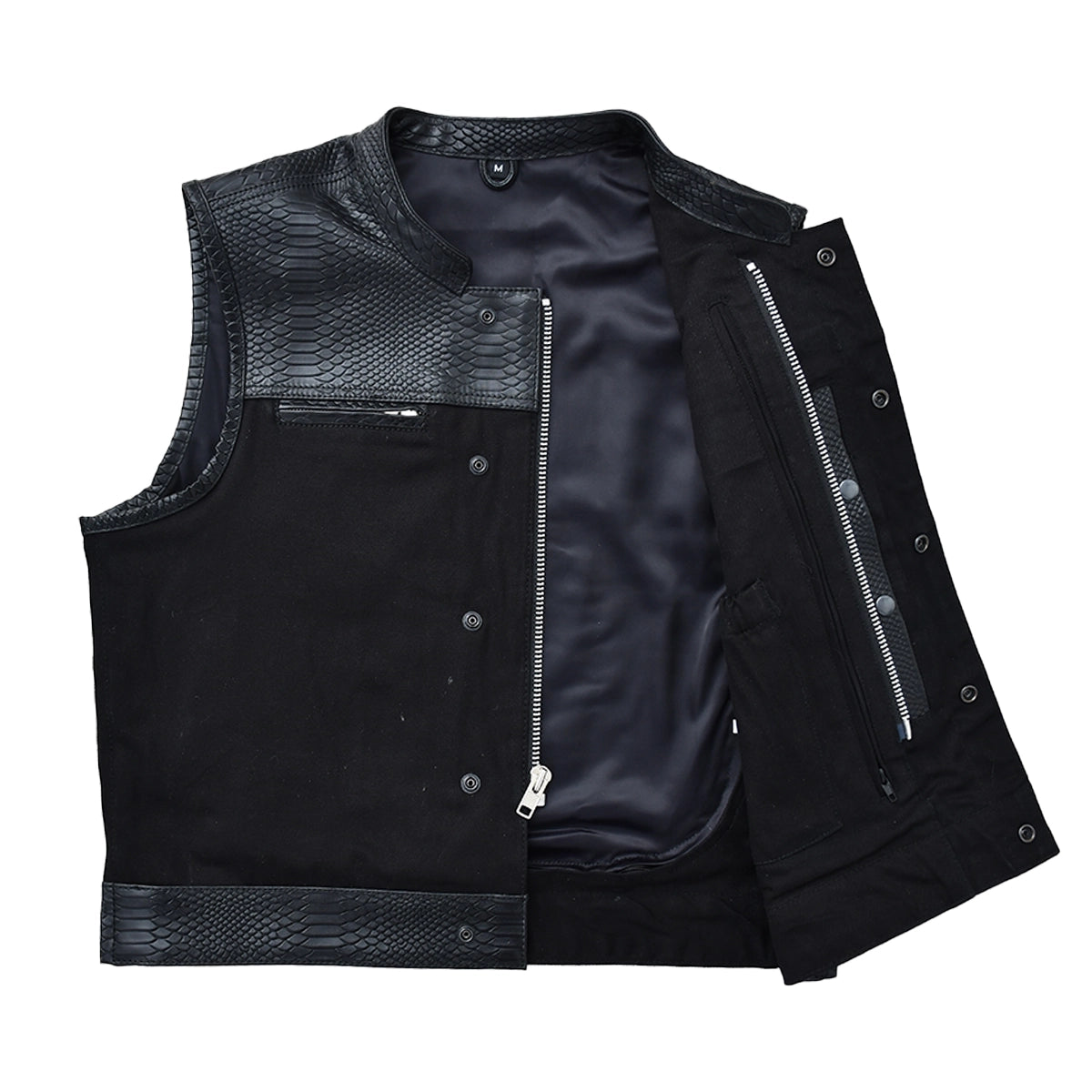 Blackfang Men's Leather/Twill Motorcycle Vest Men's Leather Vest Vests