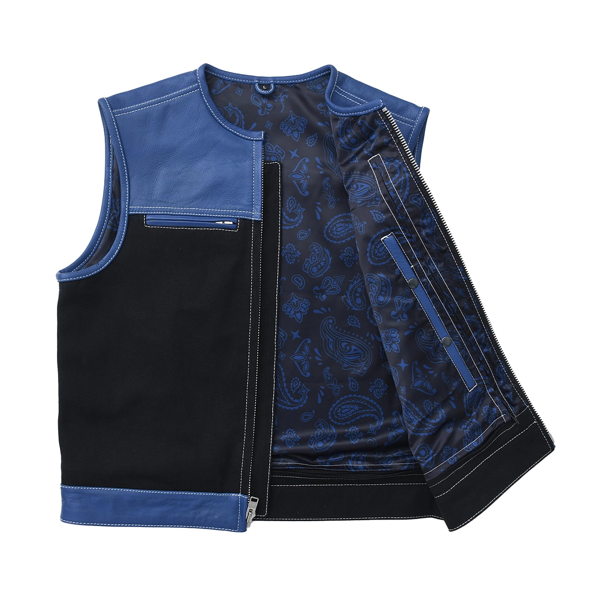 Ironclad - Men’s Blue&Black Leather/Canvas Motorcycle Vest Men's Leather Vest Vests