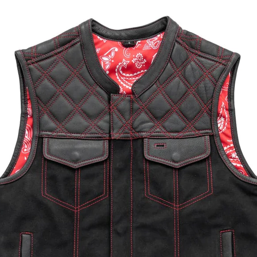 49/51 Wolf Pack - Men's Leather/Canvas Motorcycle Vest (Limited Edition) Factory Customs First Manufacturing Company