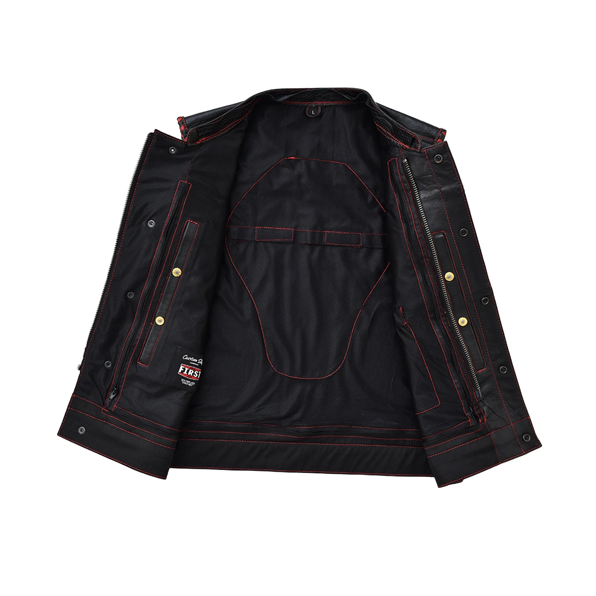 Revline - Men's Black Leather Motorcycle Vest Men's Leather Vest Vests