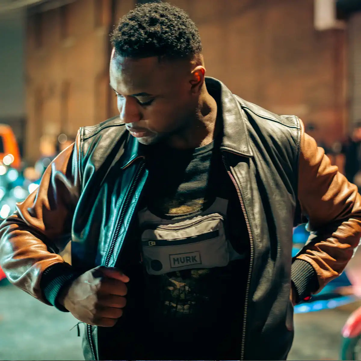 Moto Bomber Two Tone - Men's Leather Jacket Cognac Men's Leather Jacket Jackets