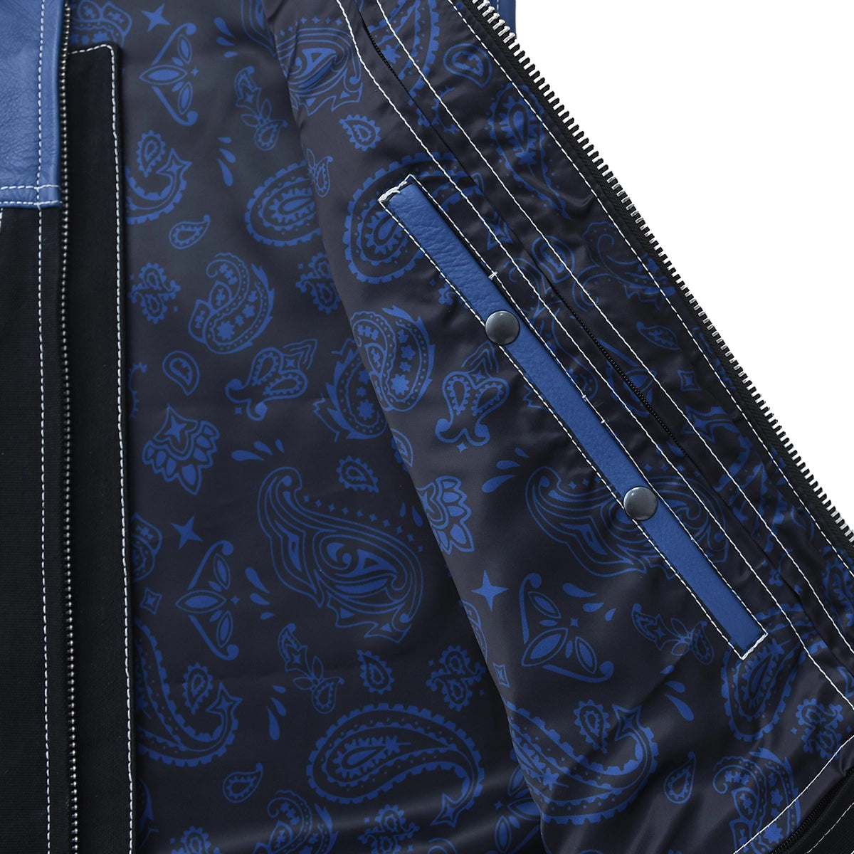Ironclad - Men’s Blue&Black Leather/Canvas Motorcycle Vest Men's Leather Vest Vests