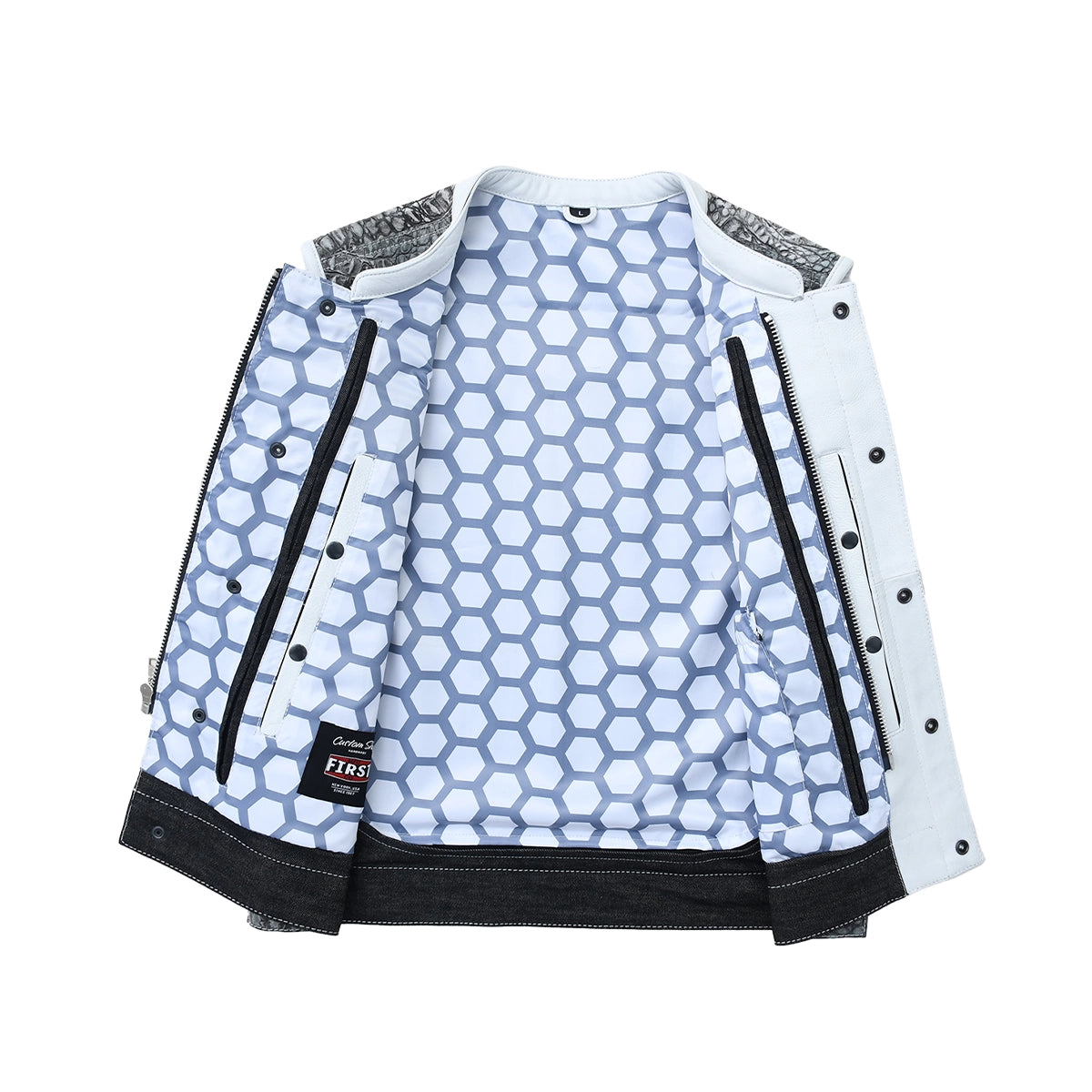 Road Cartel - Men’s Croc Texture Leather/Denim Motorcycle Vest Men's Leather Vest Vests